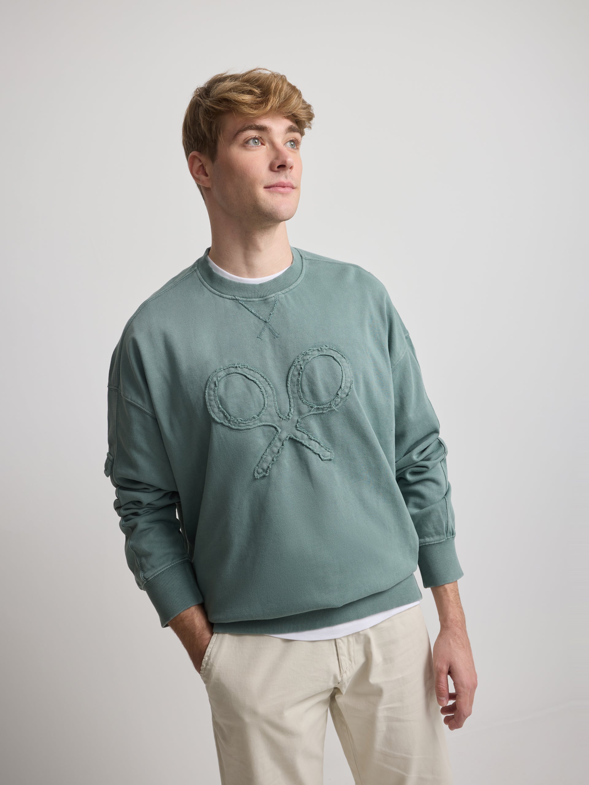 Sweatshirt relaxed fit logo garment dye cinzento azul