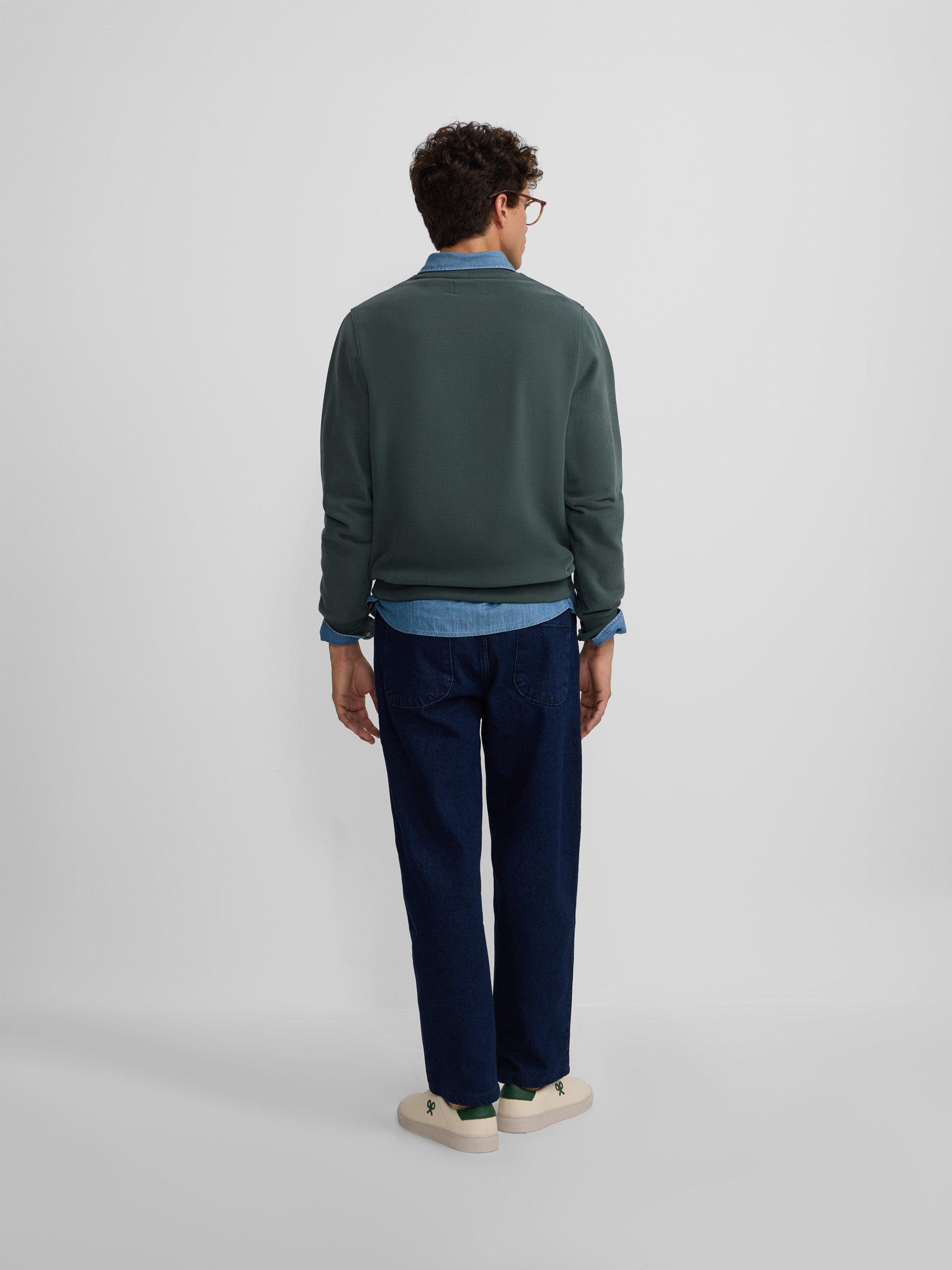 Dark green corduroy medium-length racket sweatshirt