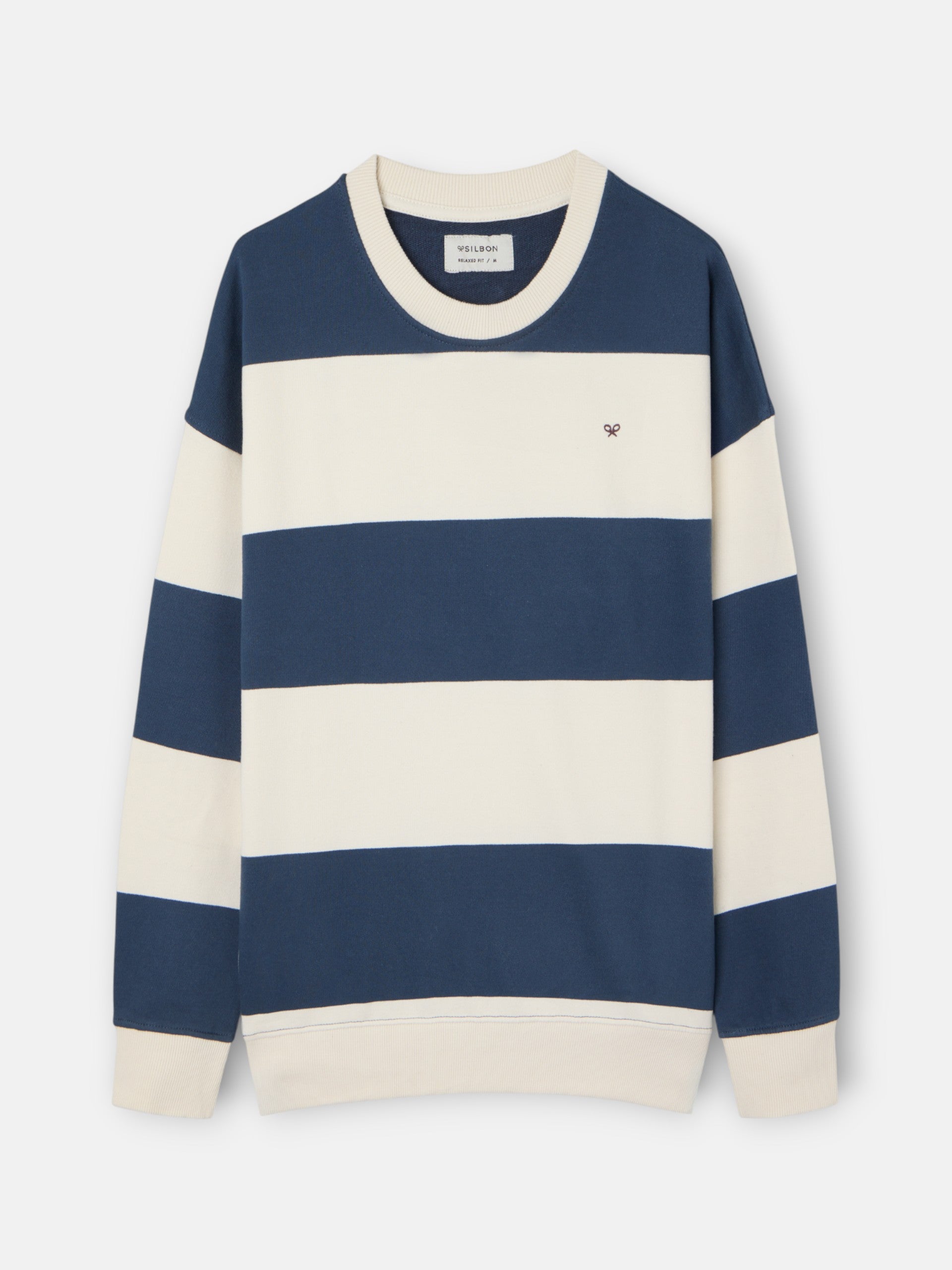 Relaxed fit sweatshirt with cream and navy blue stripes
