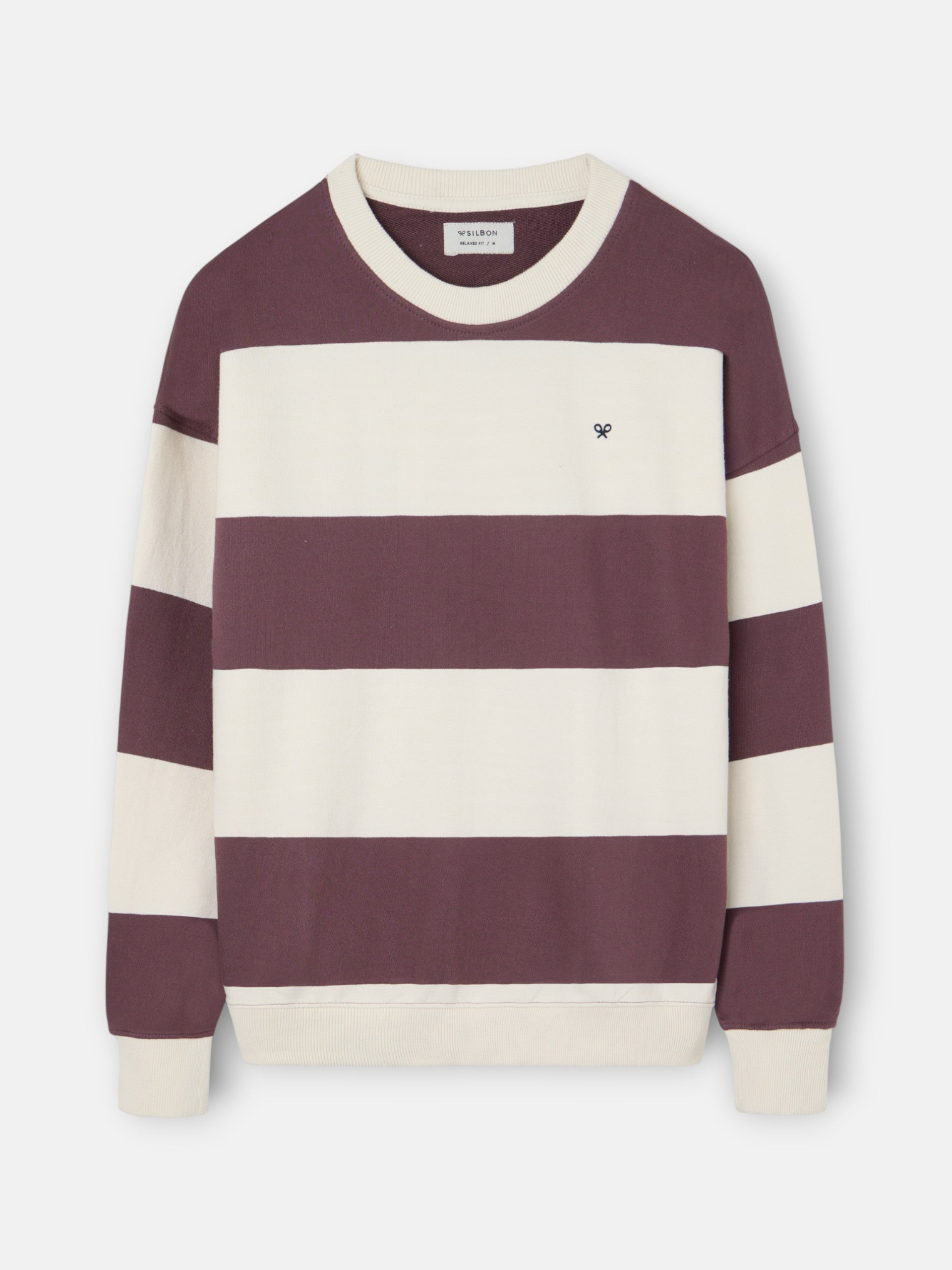 Relaxed fit sweatshirt with cream and burgundy stripes