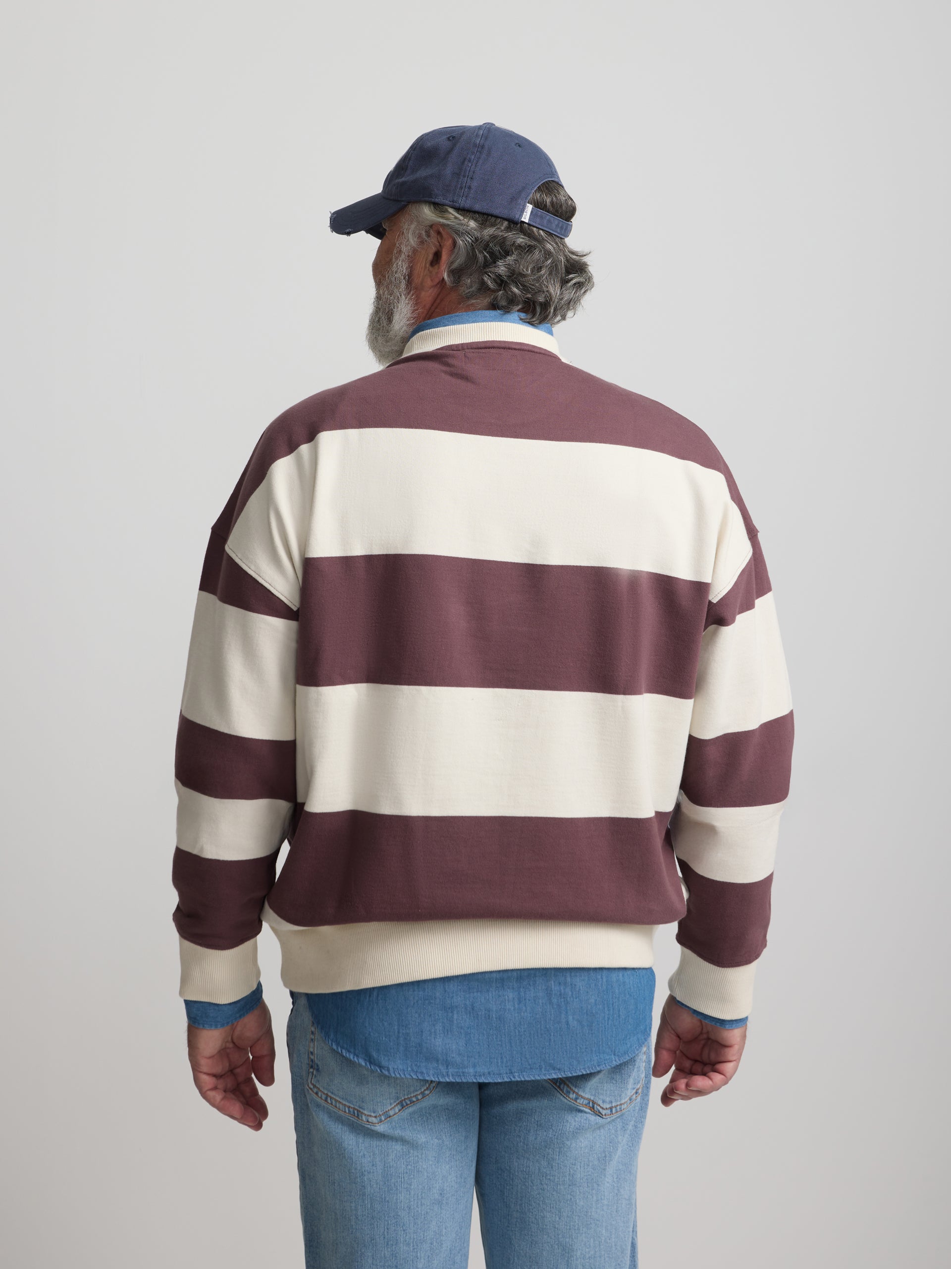 Relaxed fit sweatshirt with cream and burgundy stripes