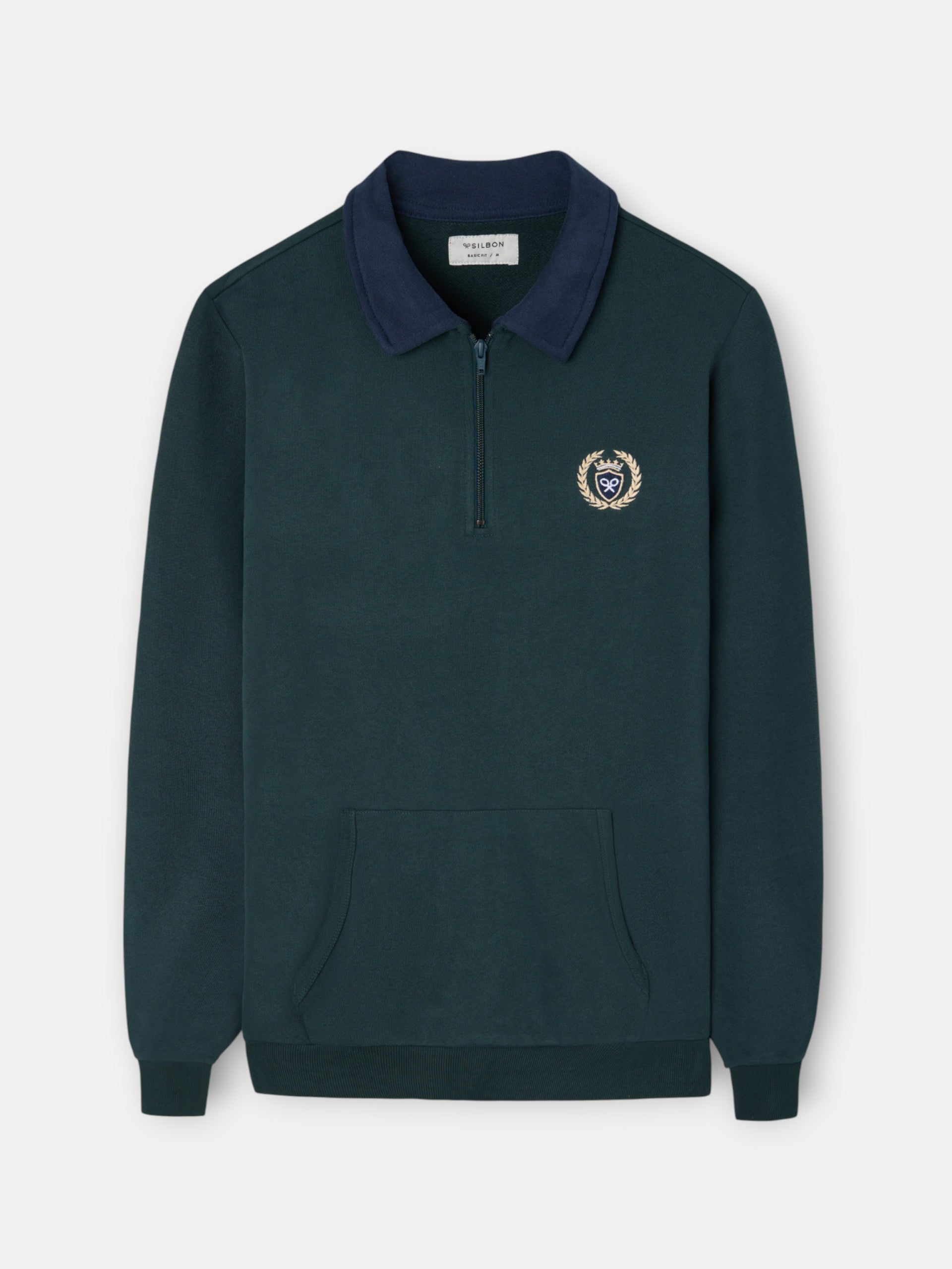 Half-zip sweatshirt with contrasting green collar