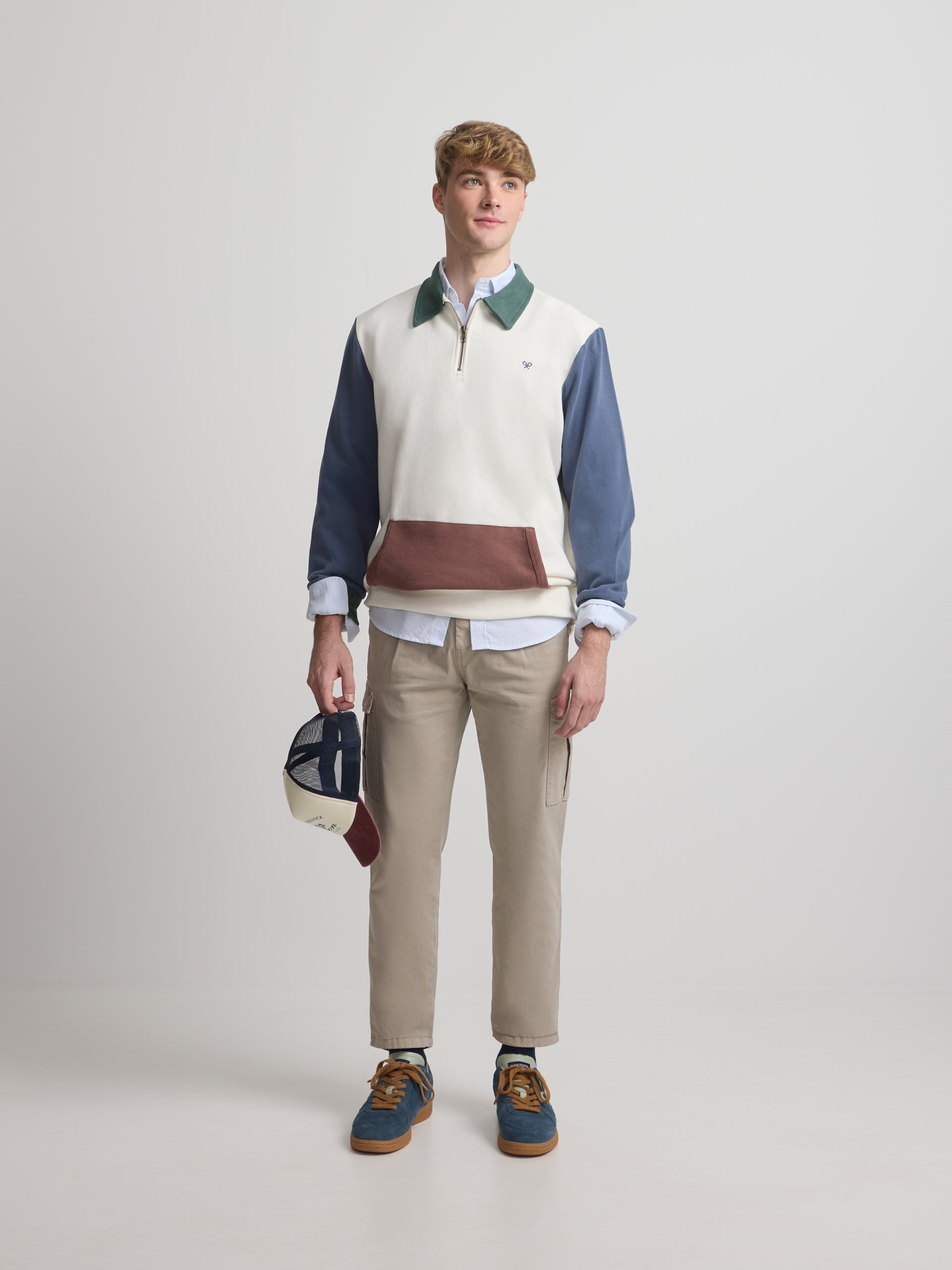 Sudadera media cremallera multicolor crema