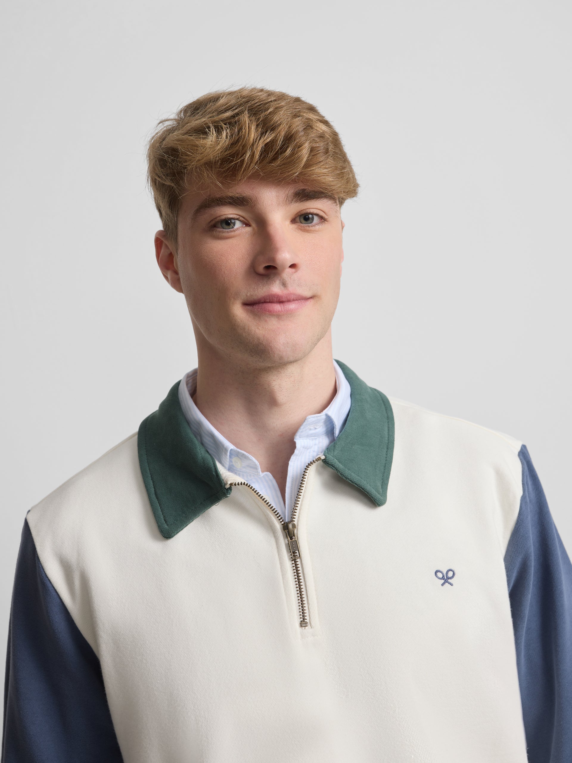 Sudadera media cremallera multicolor crema