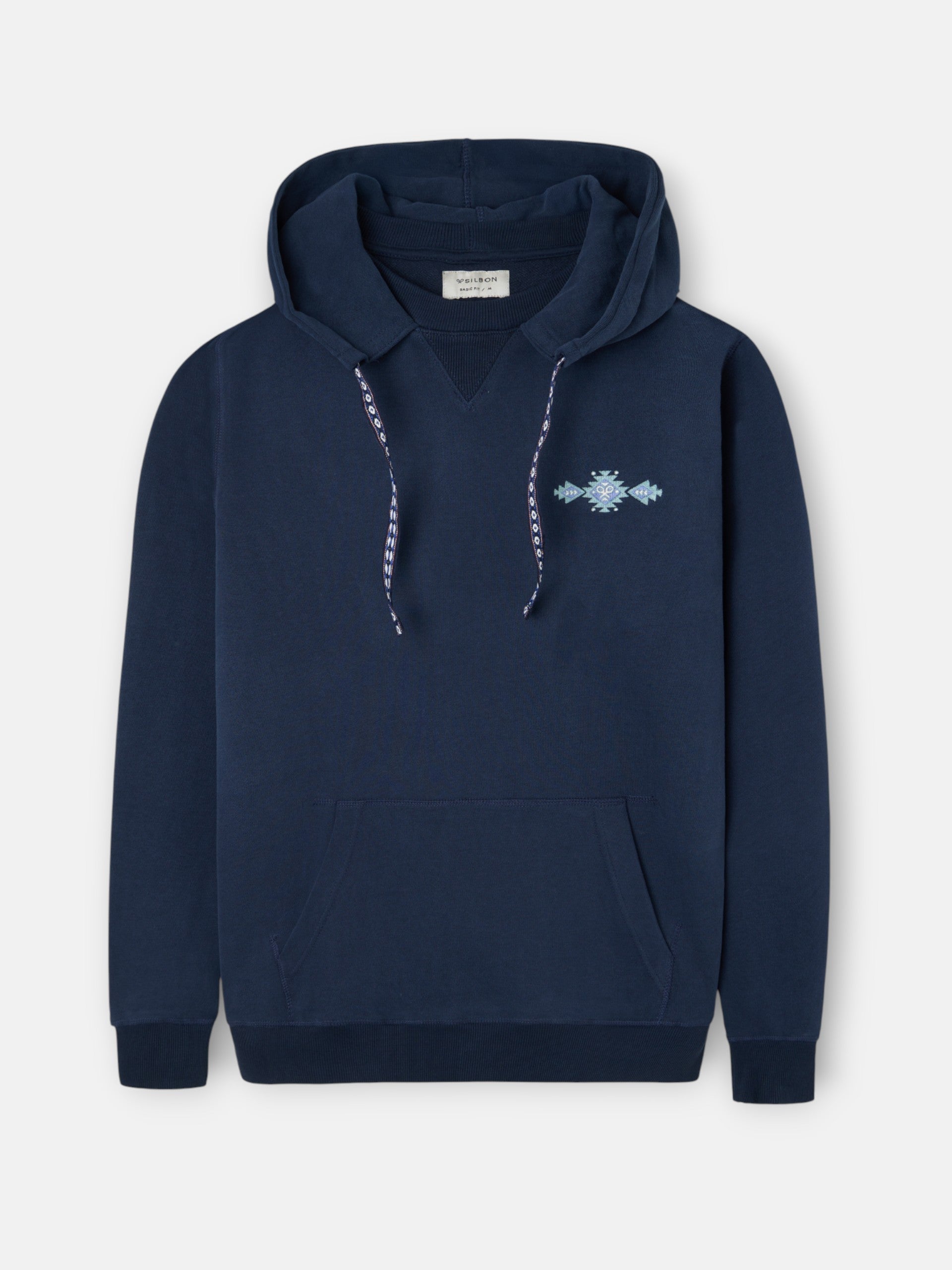 Sweatshirt hoodie com cordão étnico azul-marinho