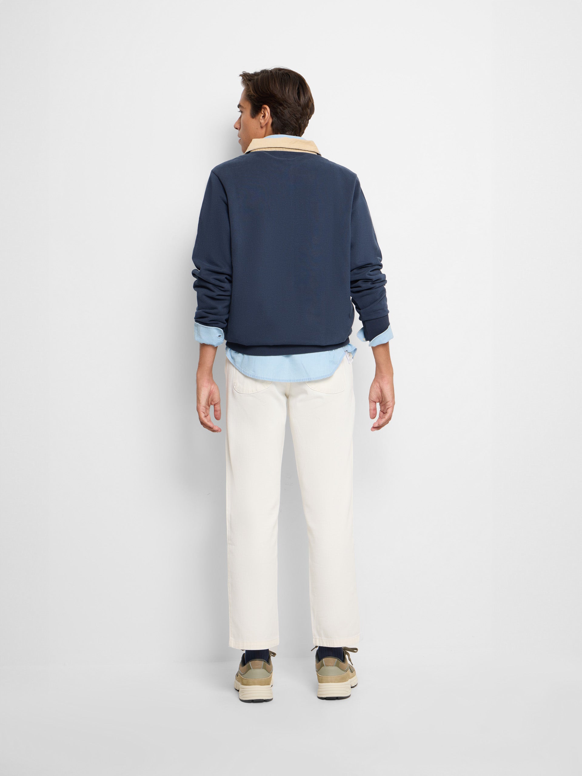 Sweatshirt de meia fecho em bombazina azul-marinho