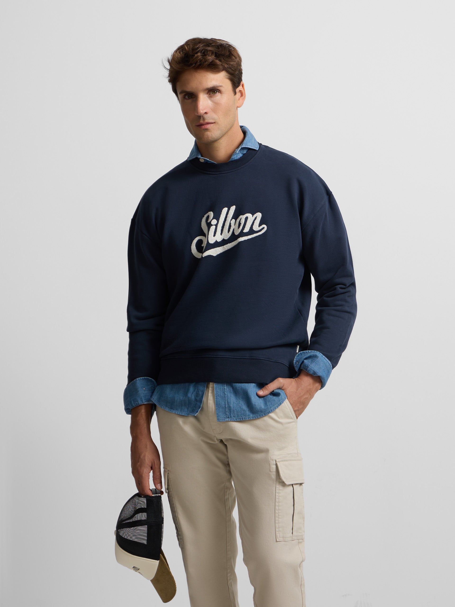 Sweatshirt relaxed fit retro azul-marinho