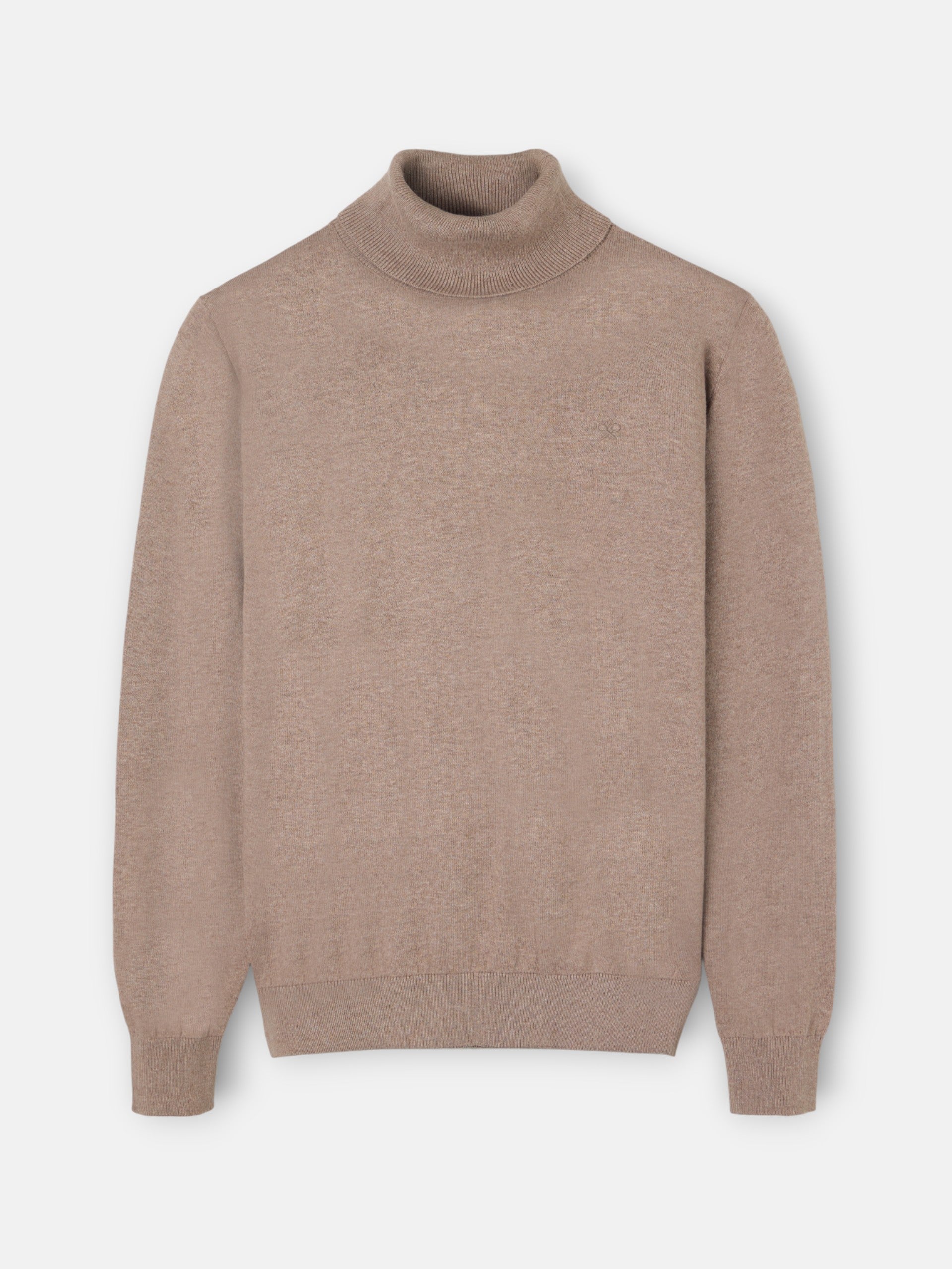 Pull col roulé marron clair classique