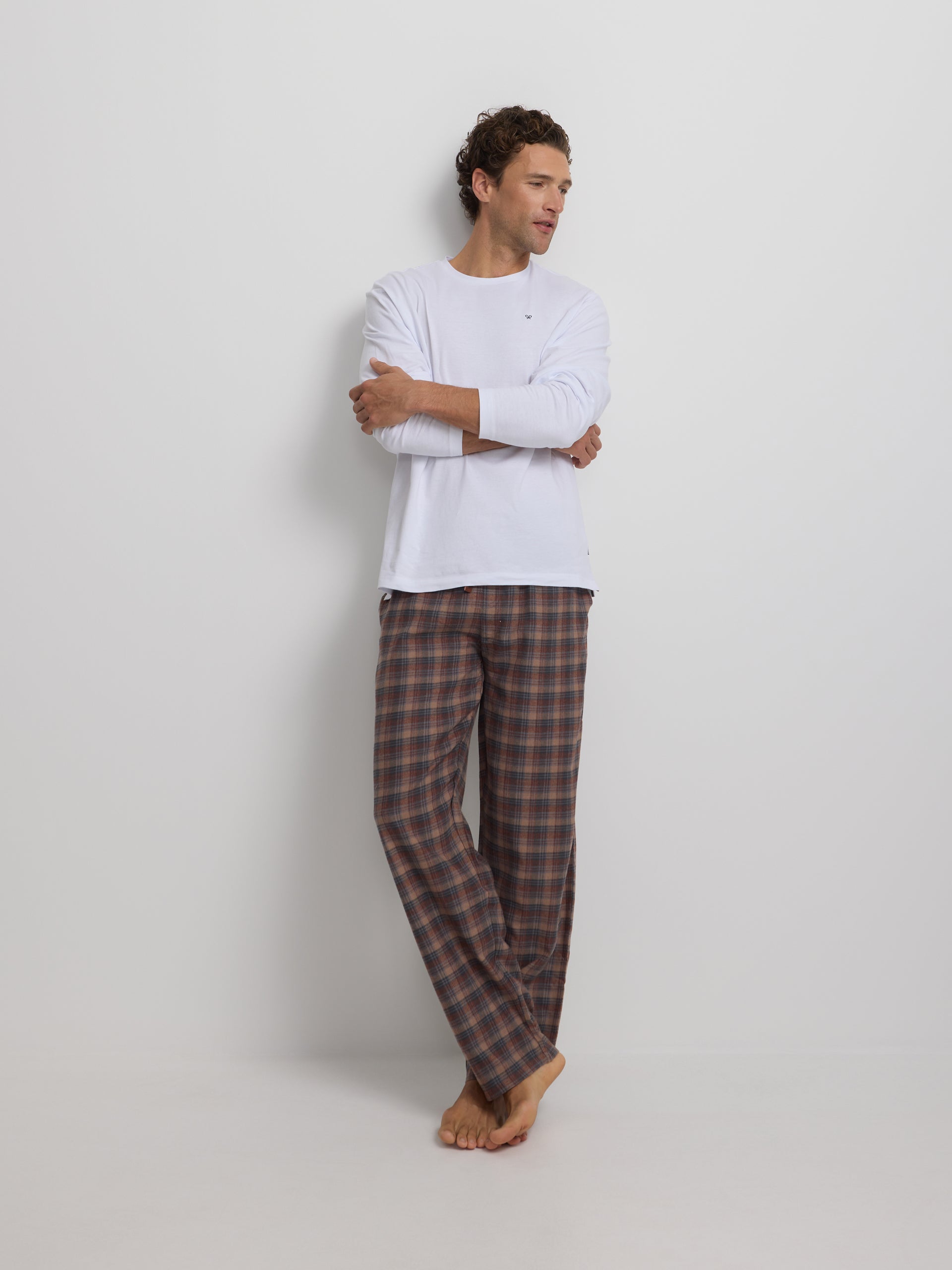 brown grey tartan plaid pajamas