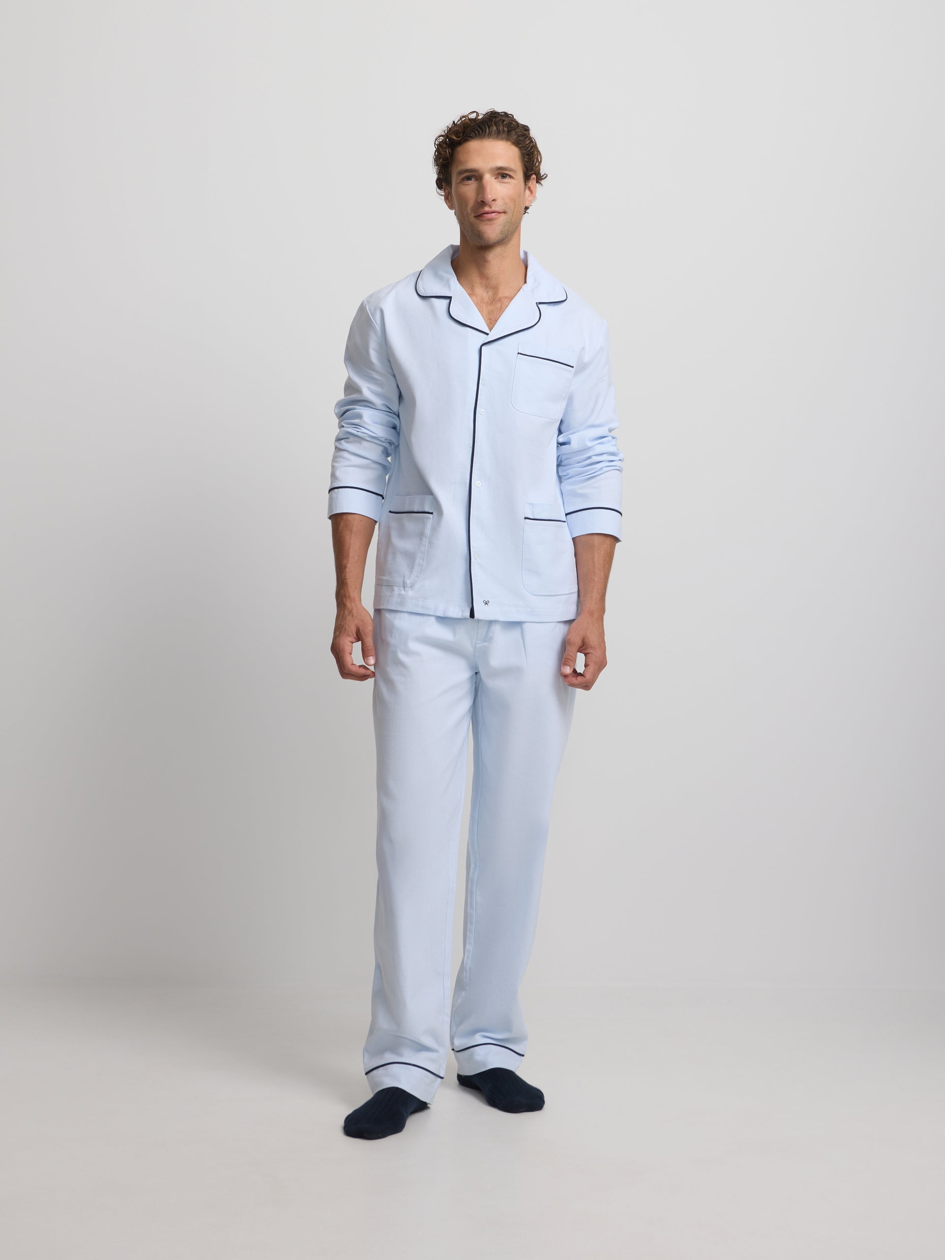 Light blue houndstooth shirt-style pajamas