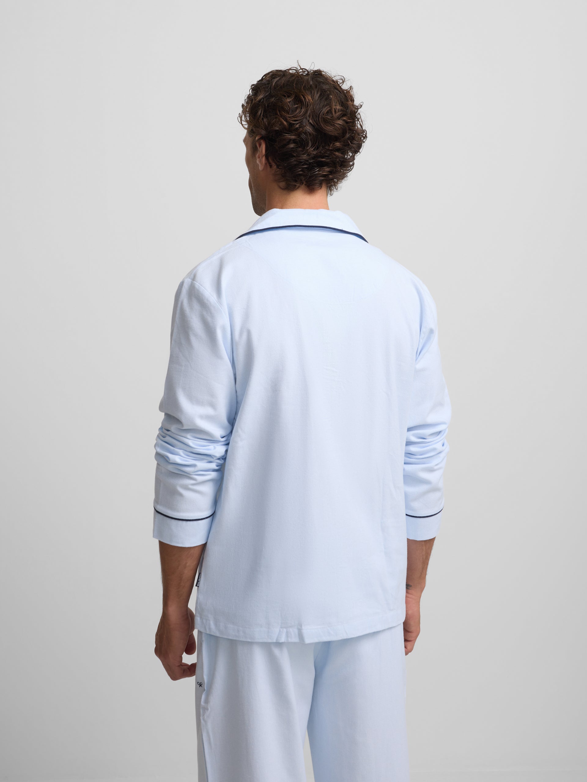 Light blue houndstooth shirt-style pajamas