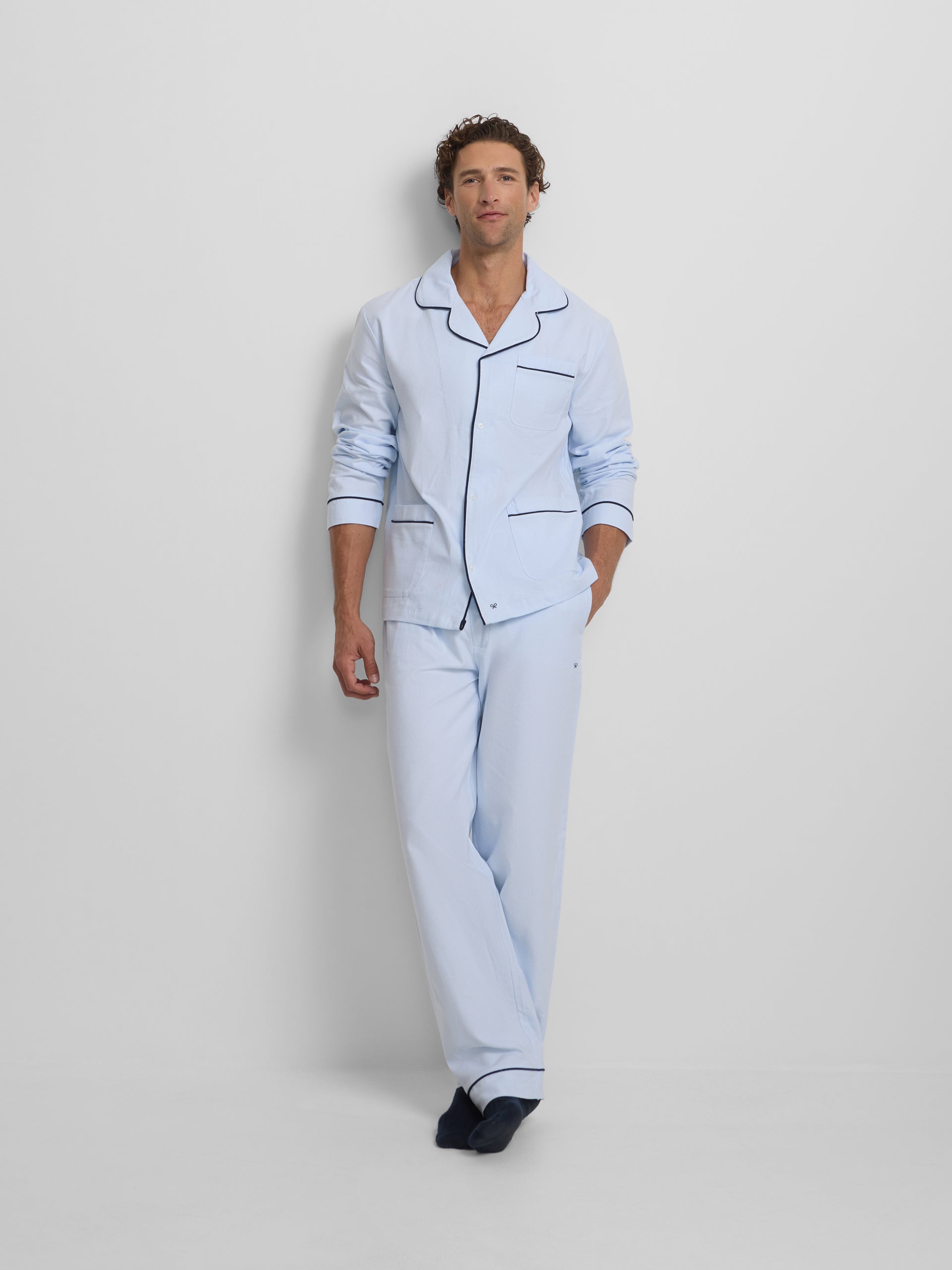 Light blue houndstooth shirt-style pajamas