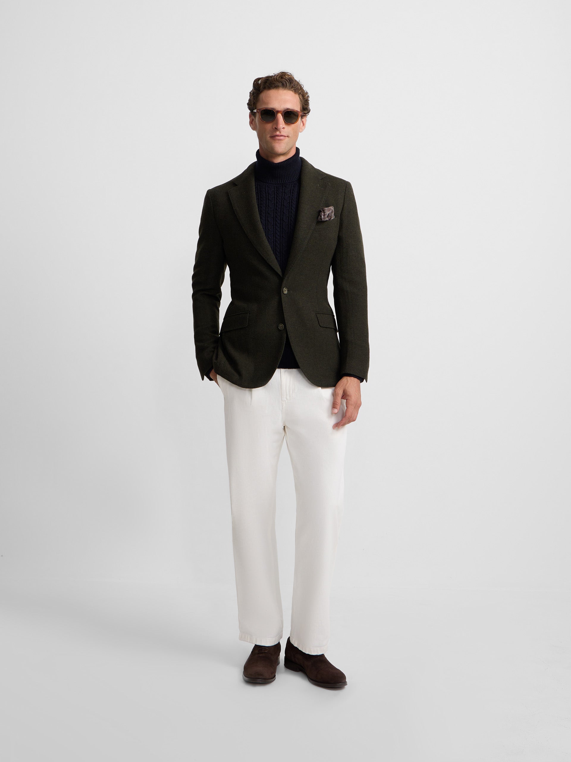 Green herringbone blazer