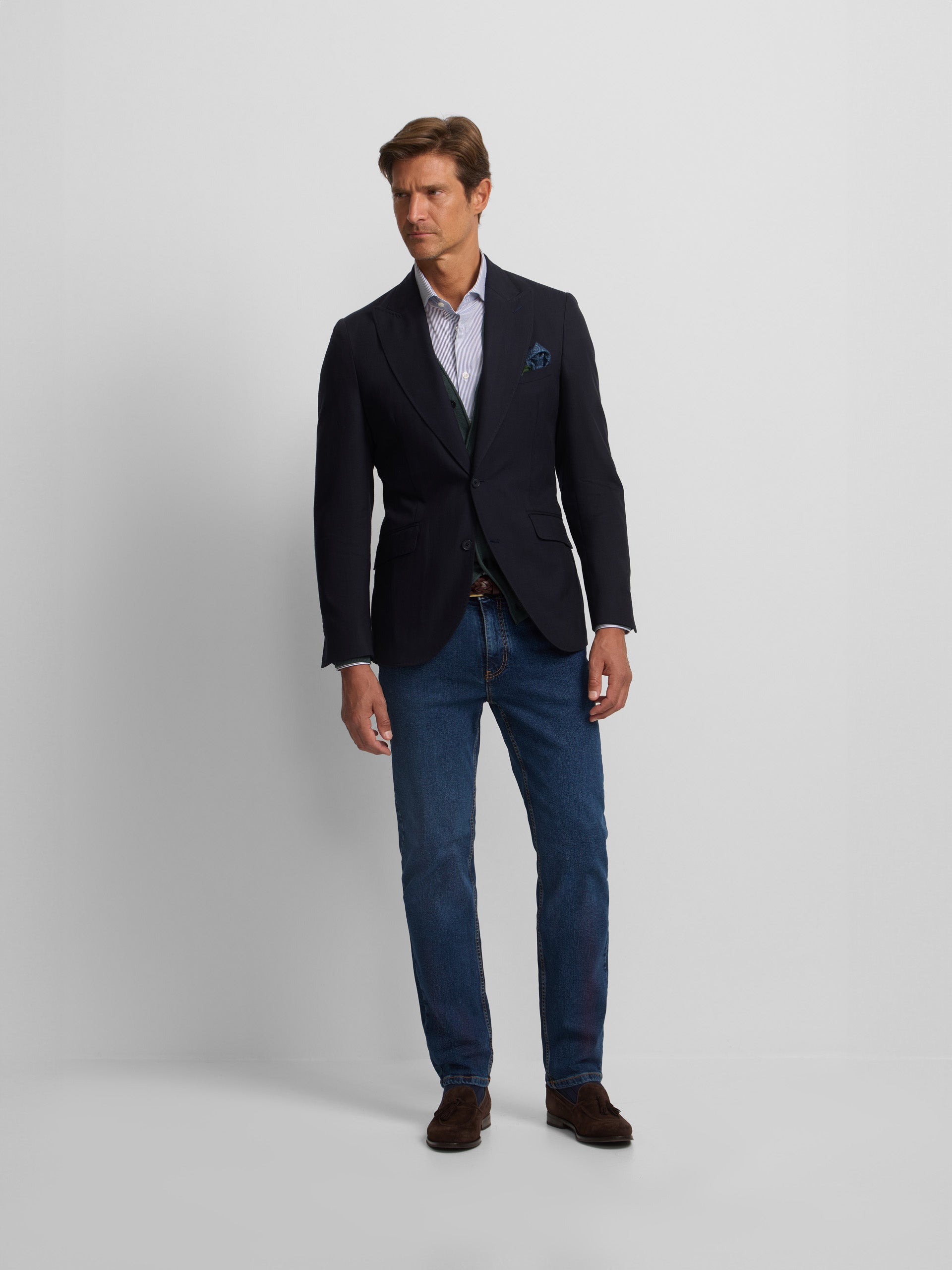 Blazer espinha de peixe azul-marinho