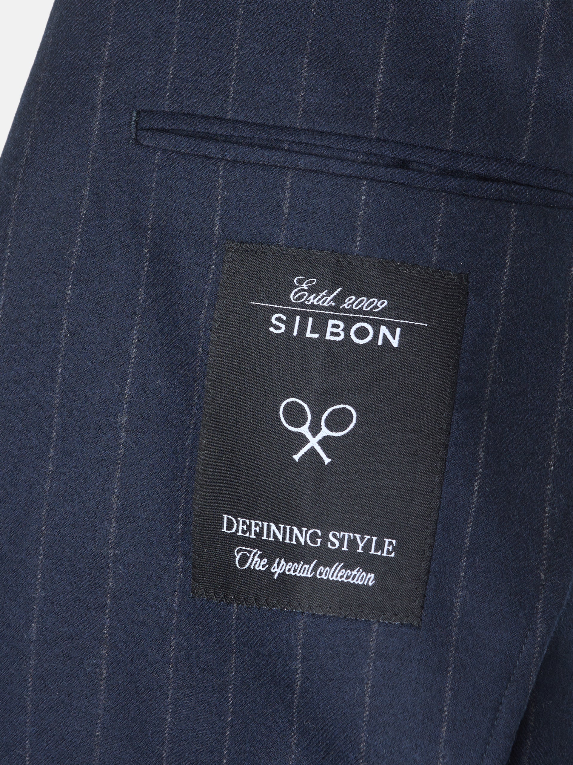 Navy blue pinstripe blazer