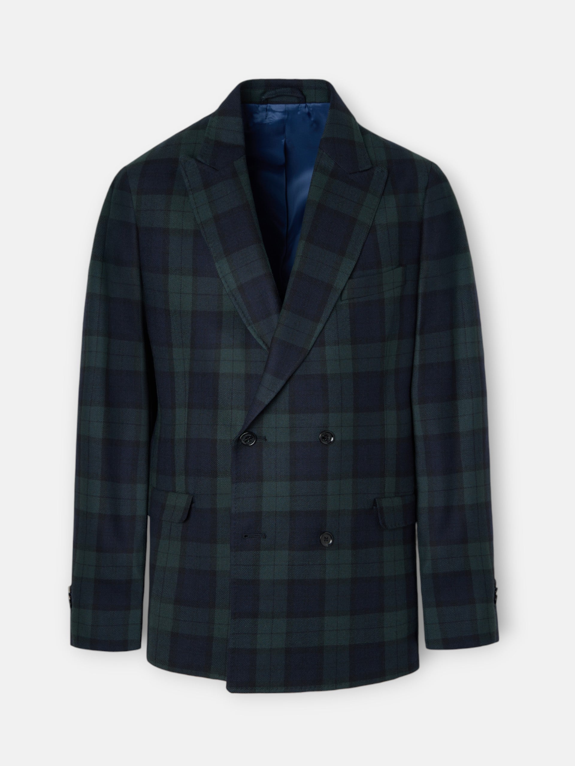 Double-breasted American tartan plaid Ruz navy green
