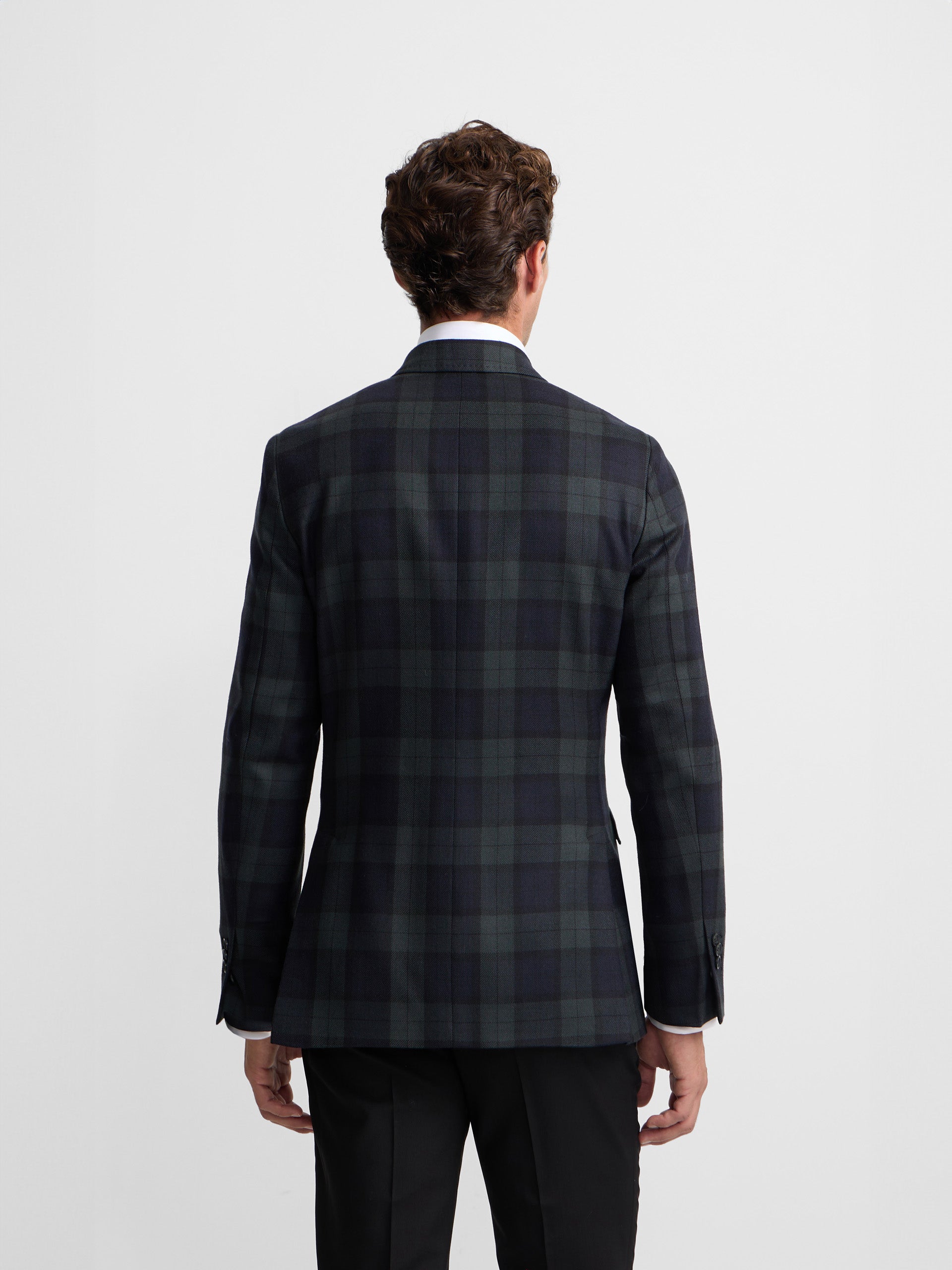 Double-breasted American tartan plaid Ruz navy green