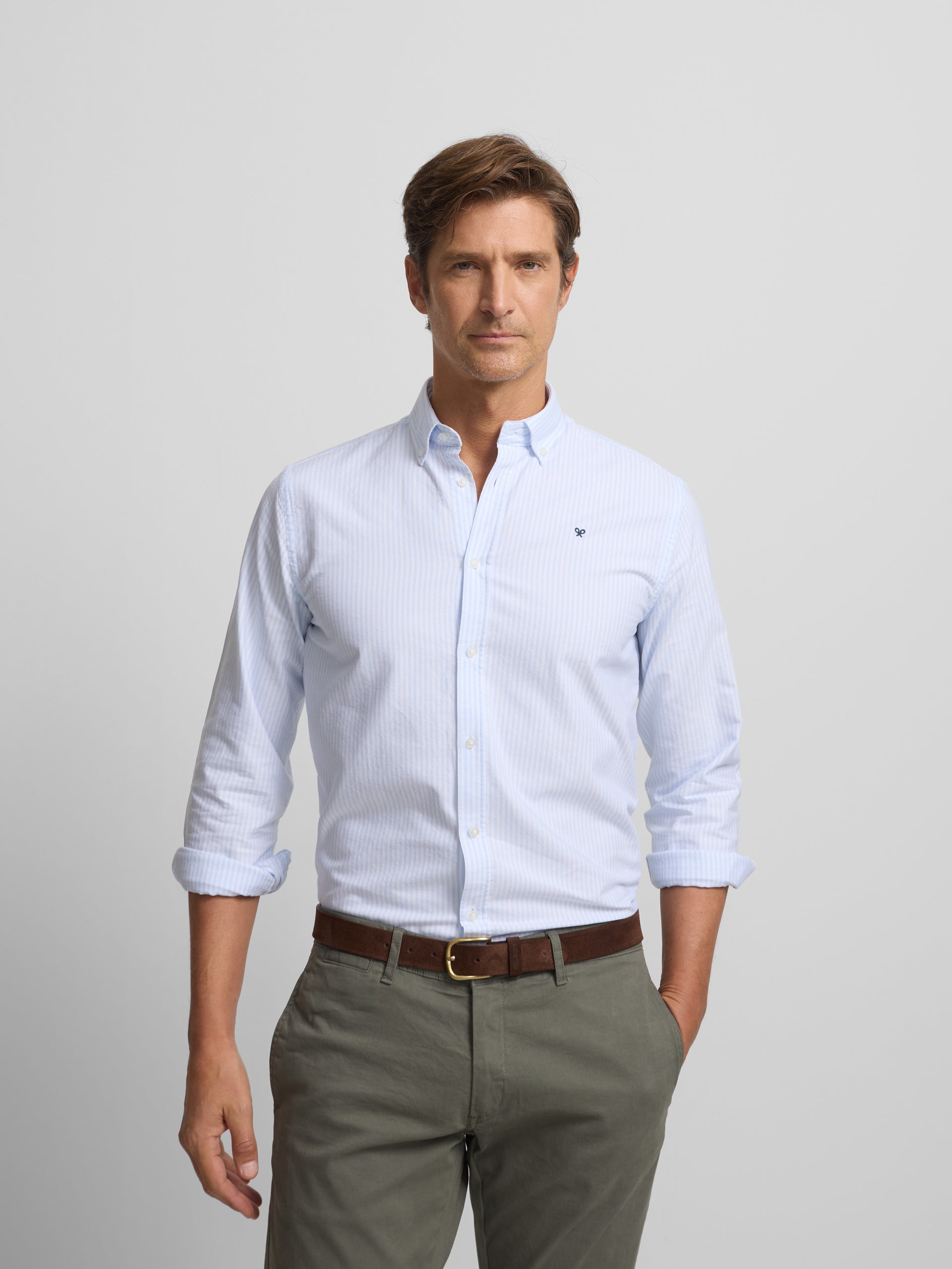 Chemise de sport Oxford à rayures bleu clair