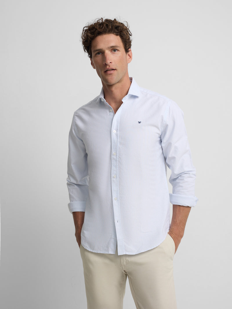 Chemise sport oxford cutaway rayée bleu ciel