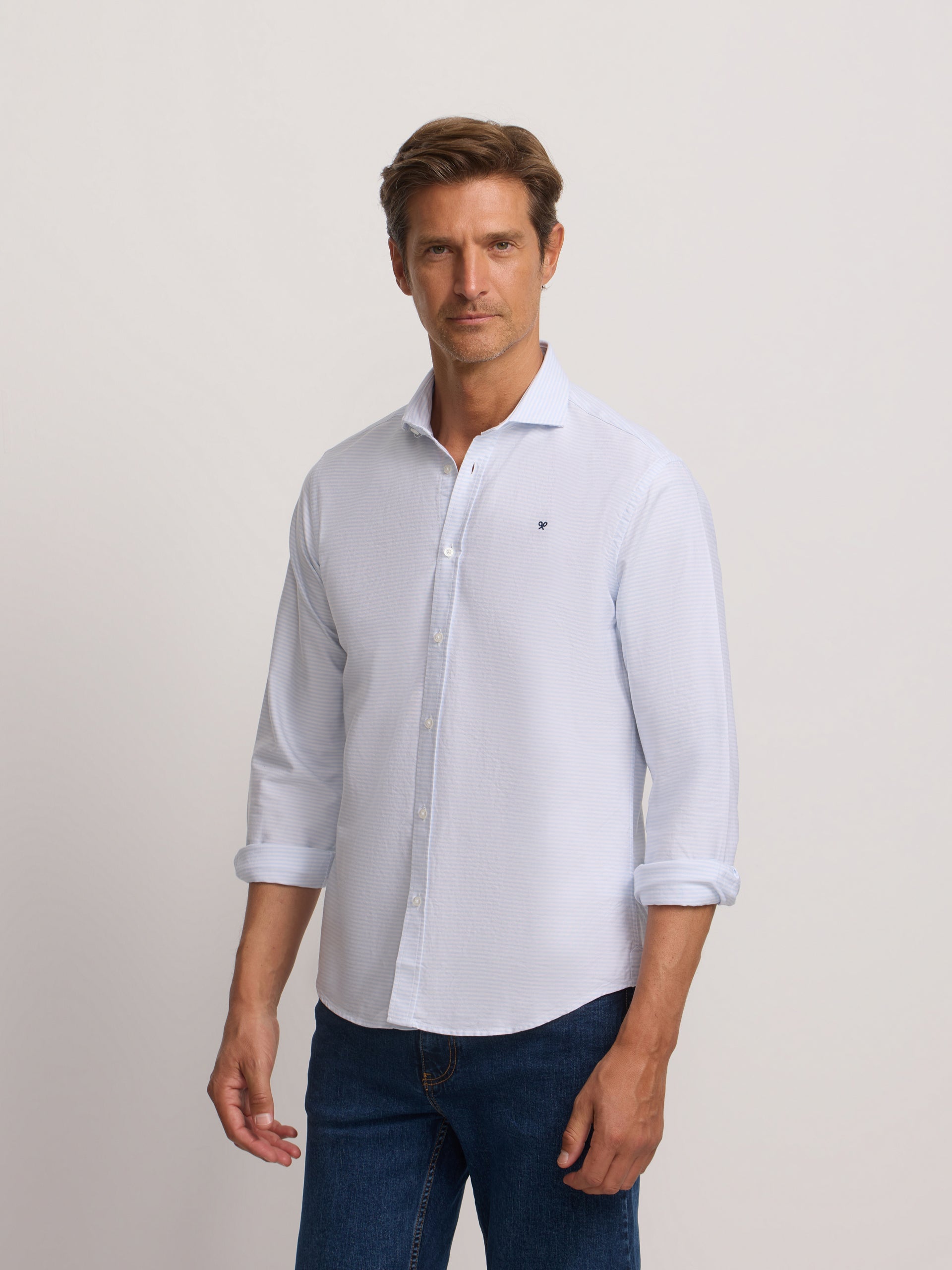 Camisa sport oxford raya horizontal celeste