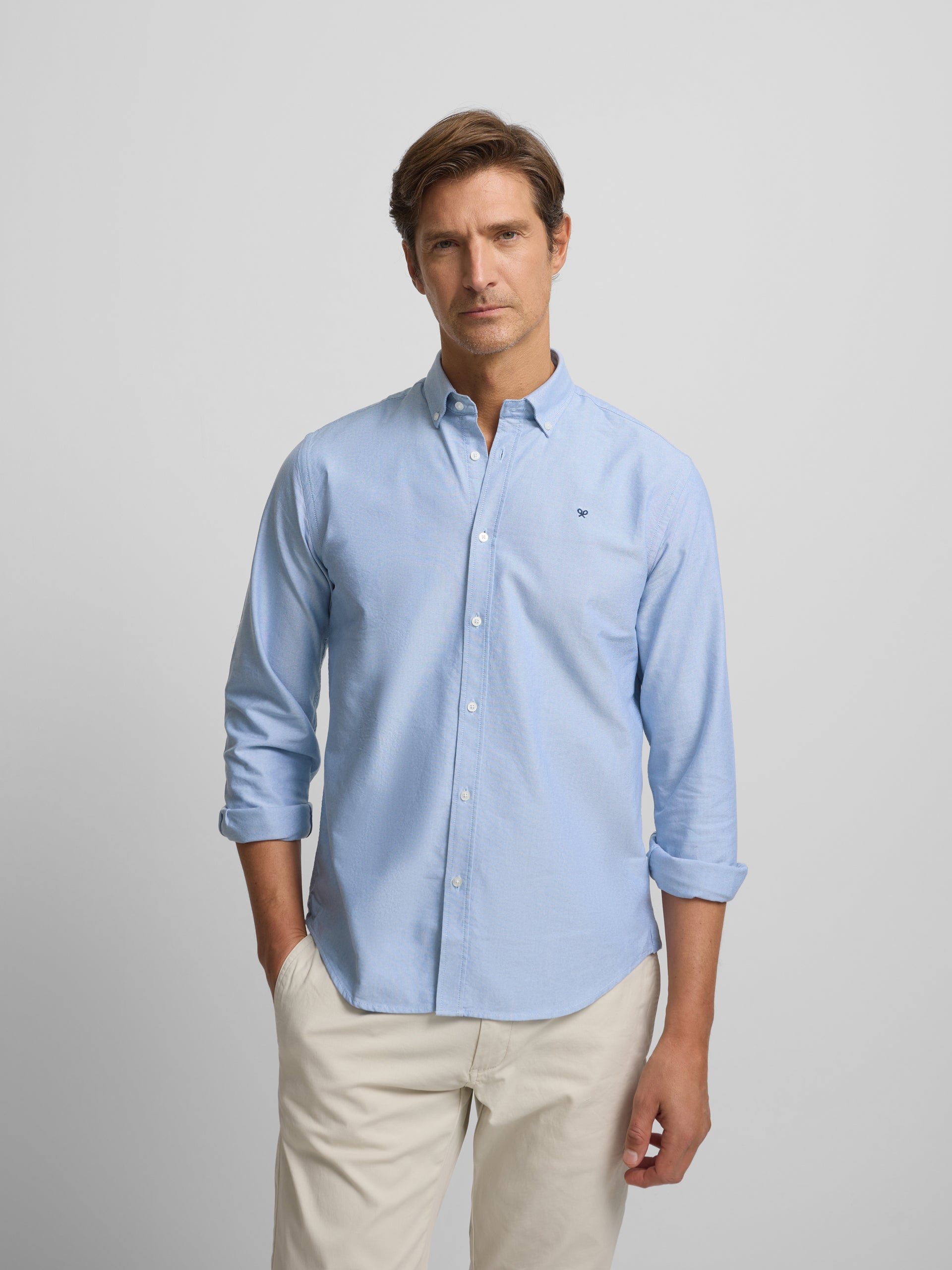 Chemise de sport Oxford bleu moyen à motif raquette