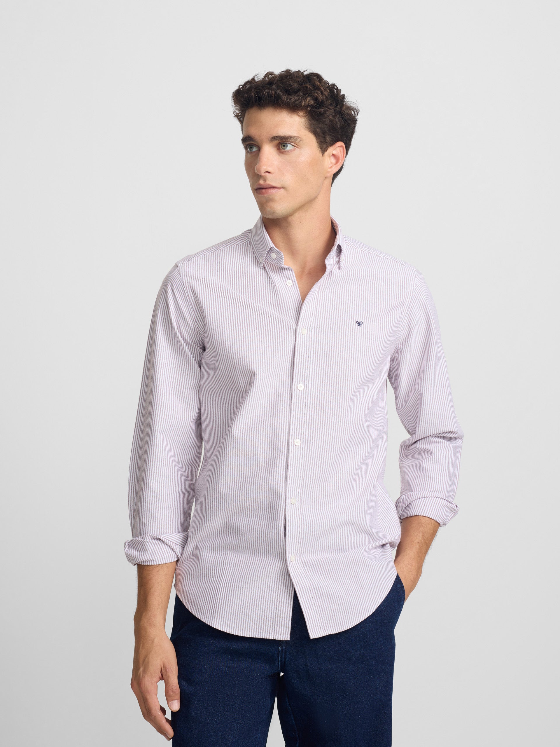 Chemise Oxford sportive à rayures bordeaux