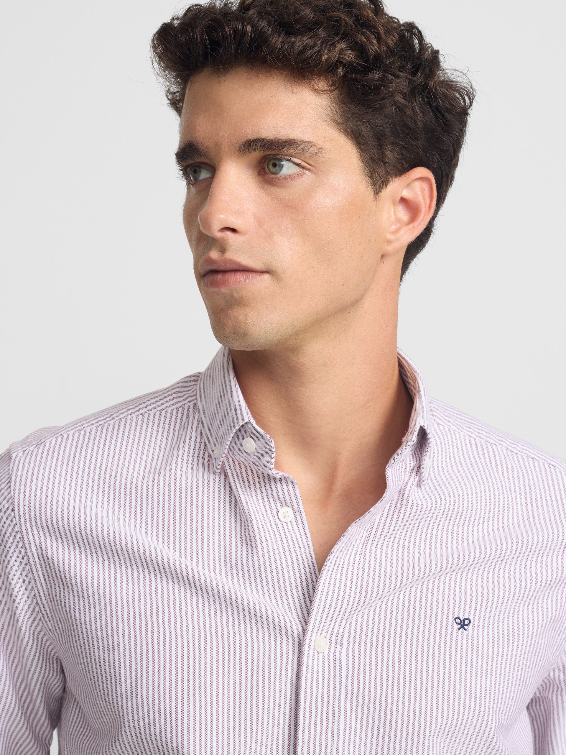 Chemise Oxford sportive à rayures bordeaux