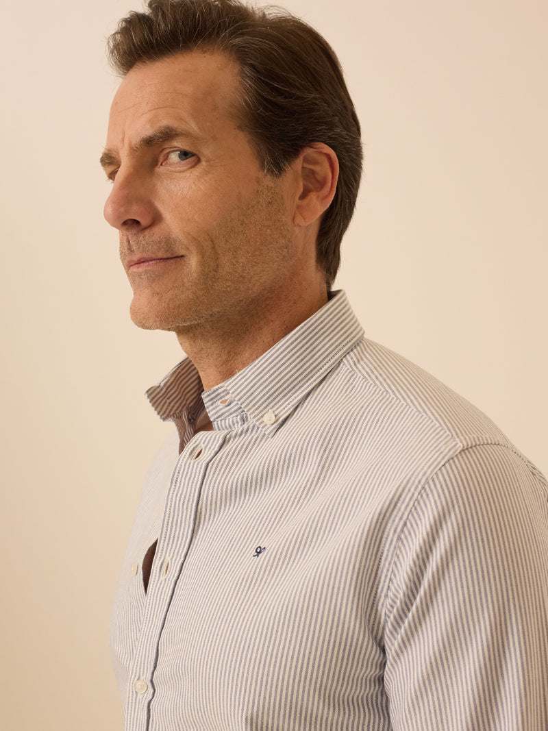 Navy striped oxford sport racket shirt