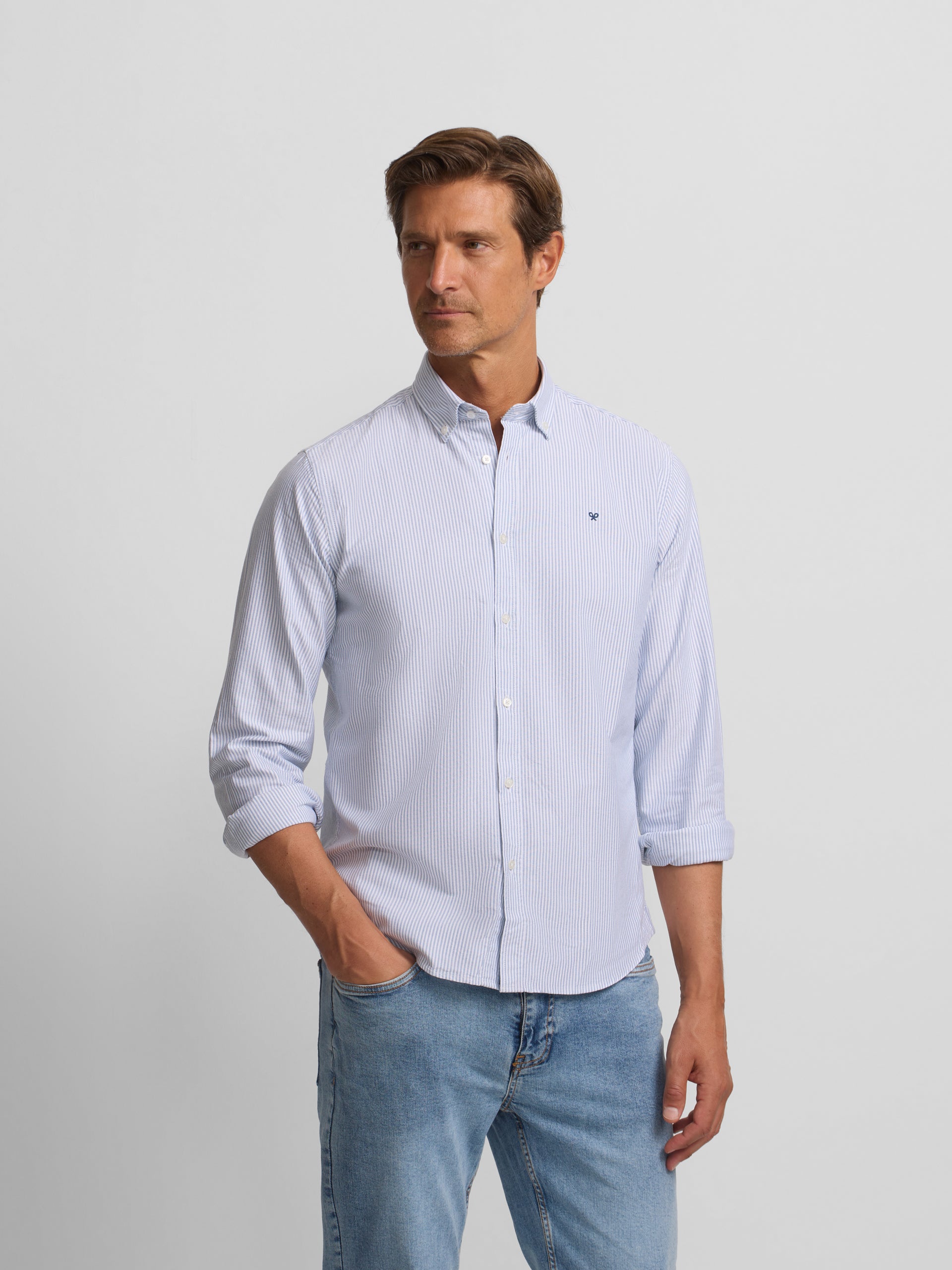 Chemise Oxford sportive à rayures bleu marine