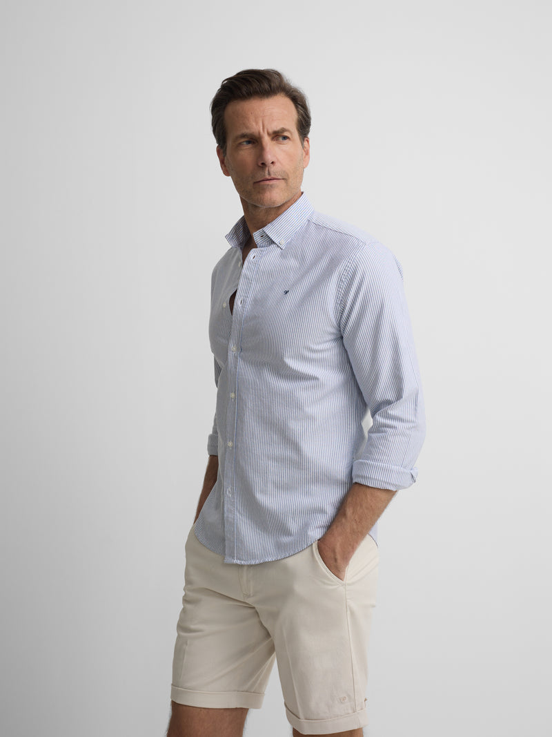 Navy striped oxford sport racket shirt