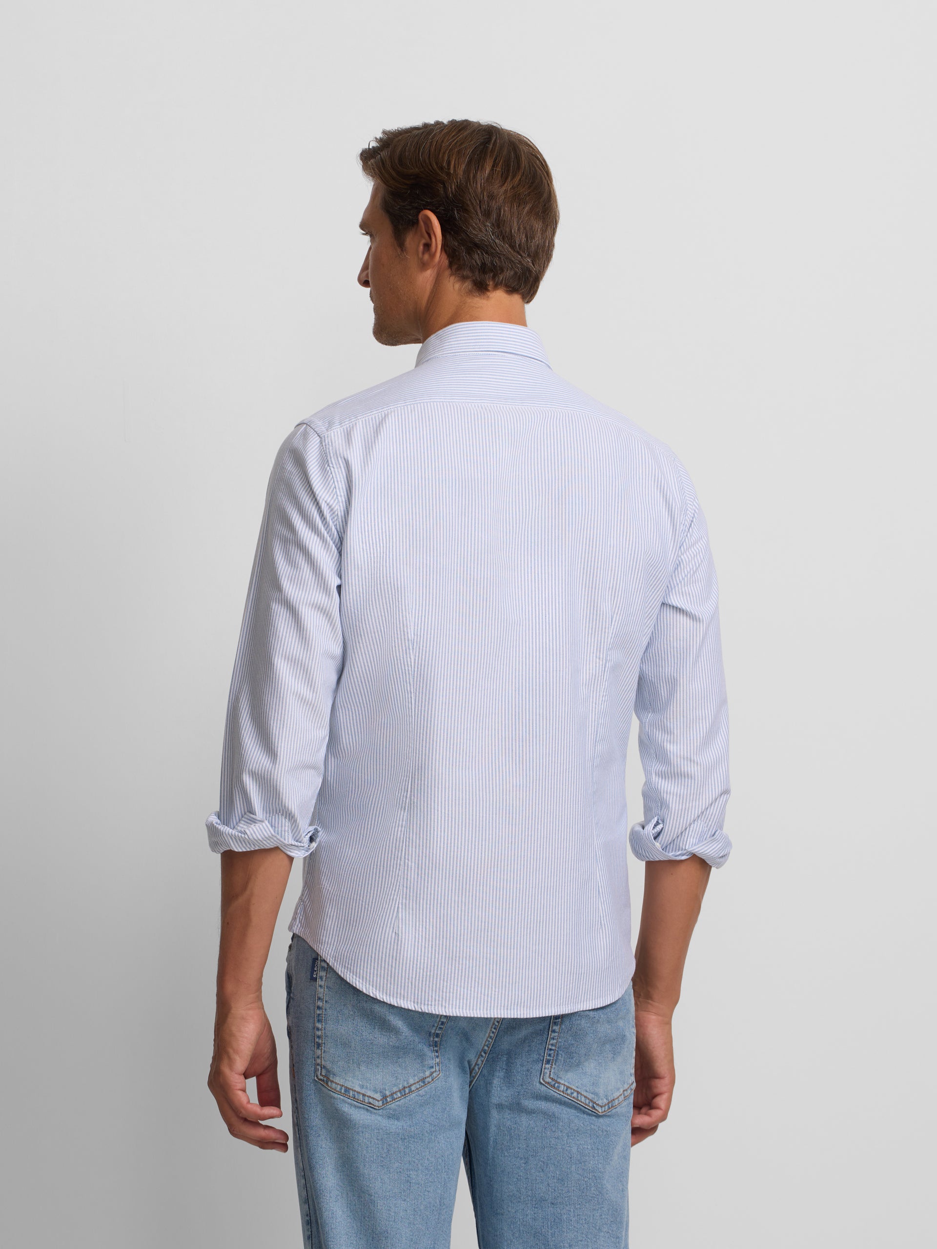 Chemise Oxford sportive à rayures bleu marine