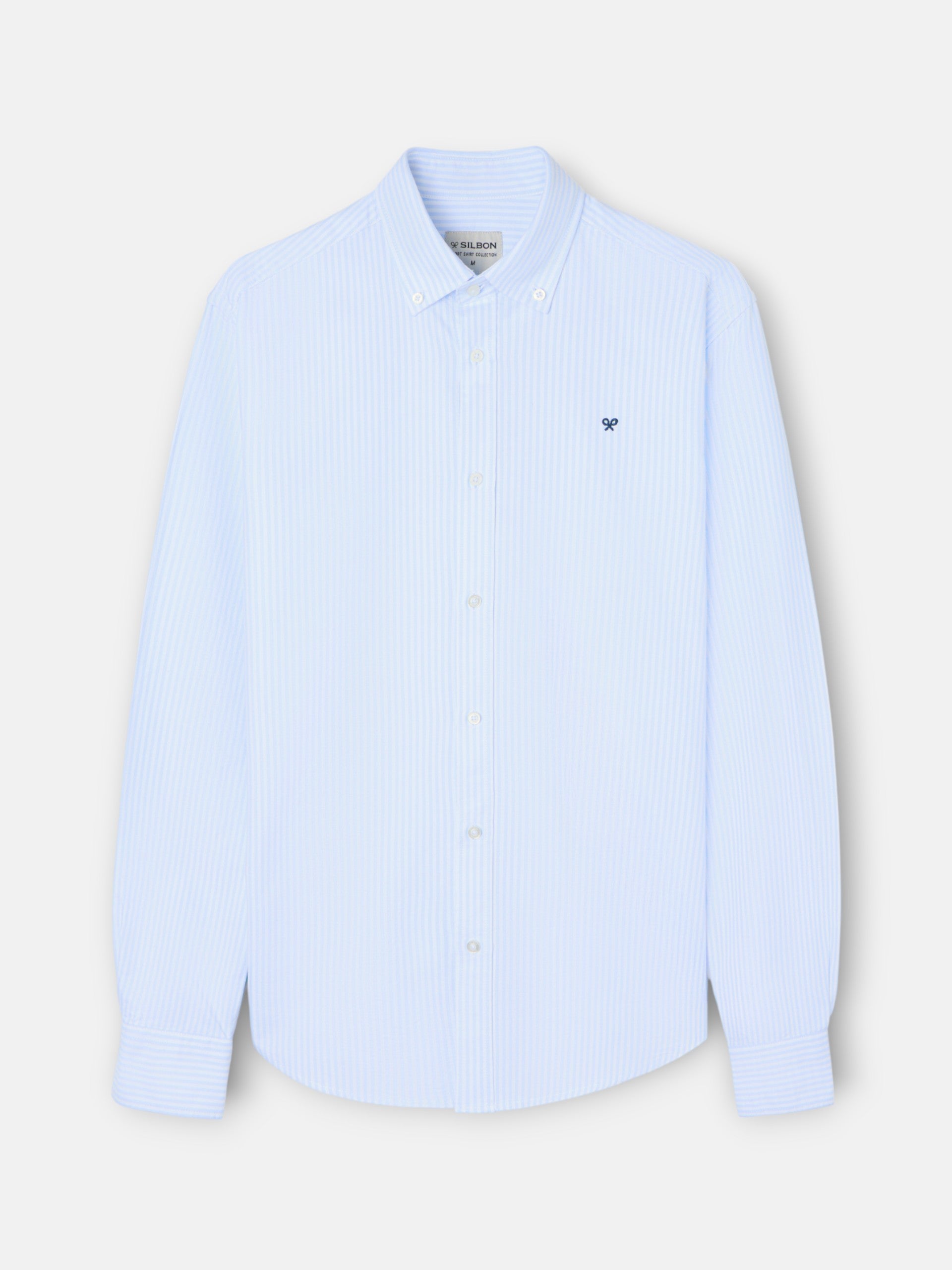 Camisa sport oxford raquete riscas largas azul-claro