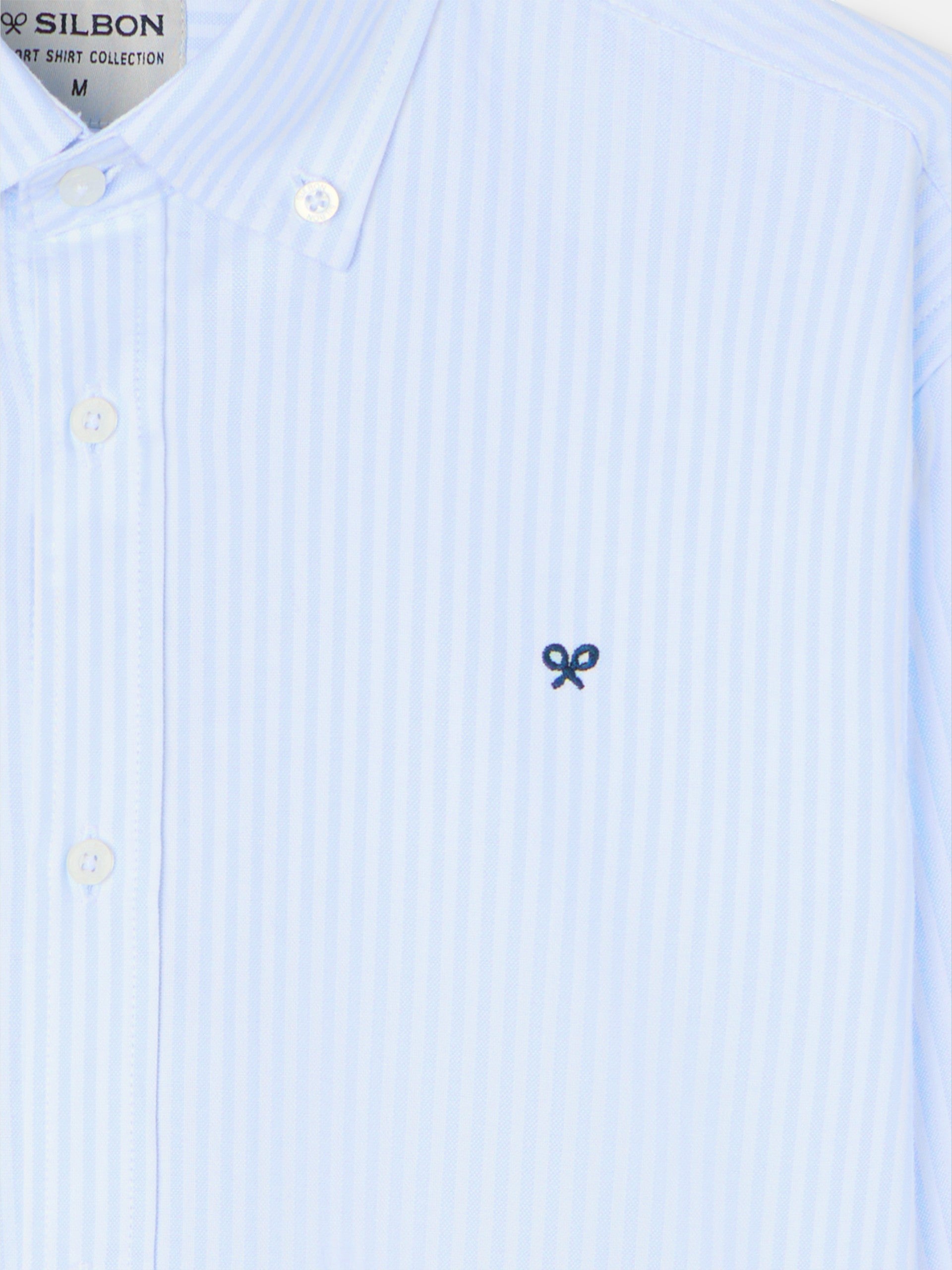 Camisa sport oxford raquete riscas largas azul-claro