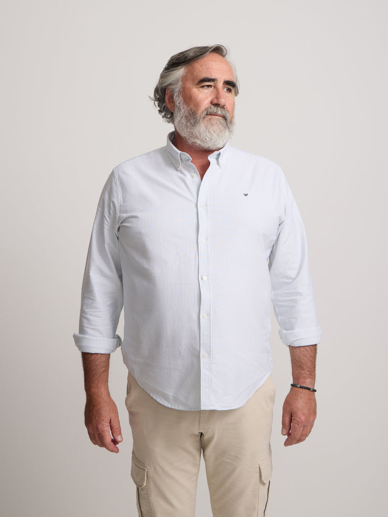 Camisa sport oxford raquete riscas largas verde