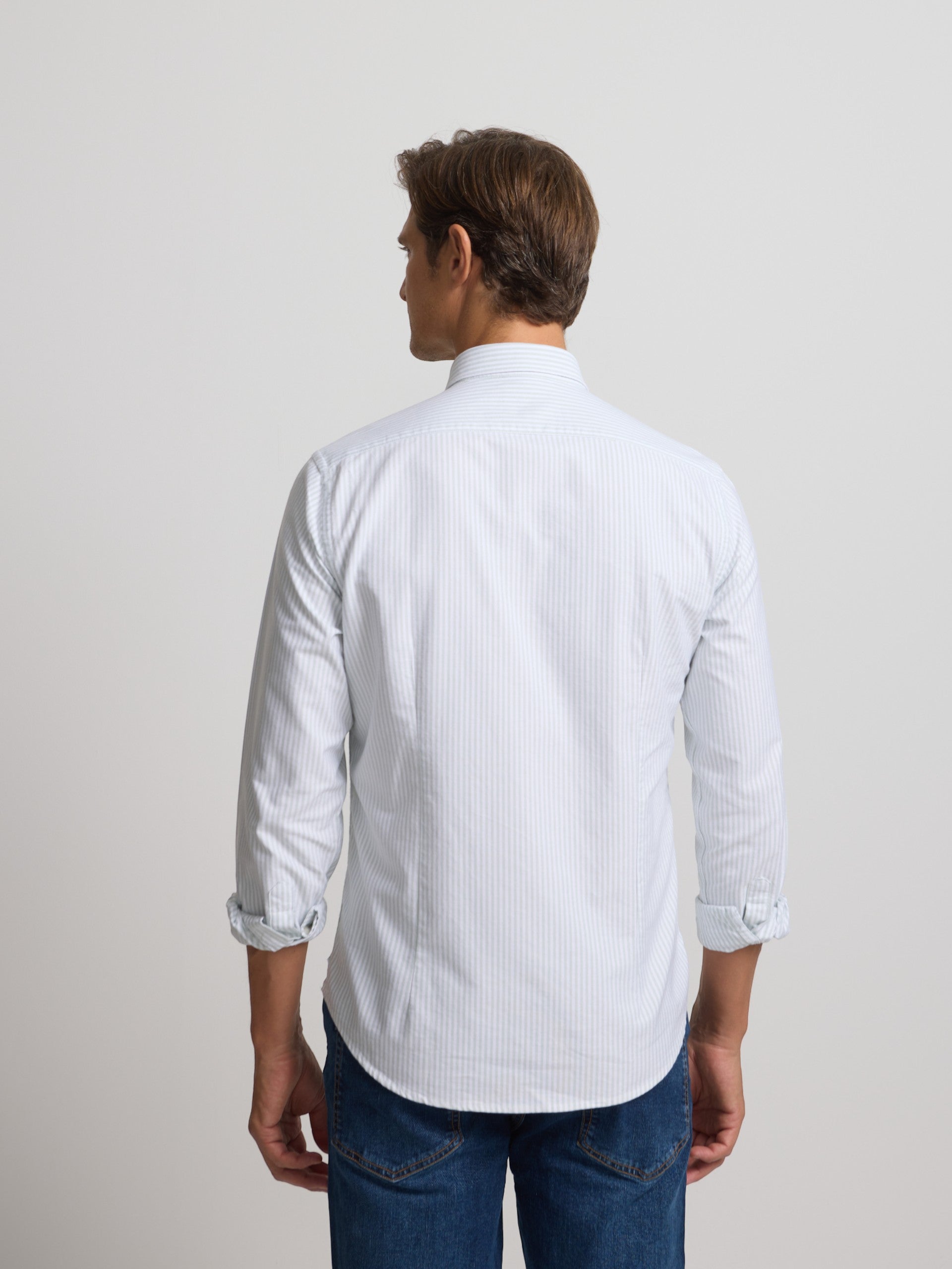 Camisa sport oxford raquete riscas largas verde