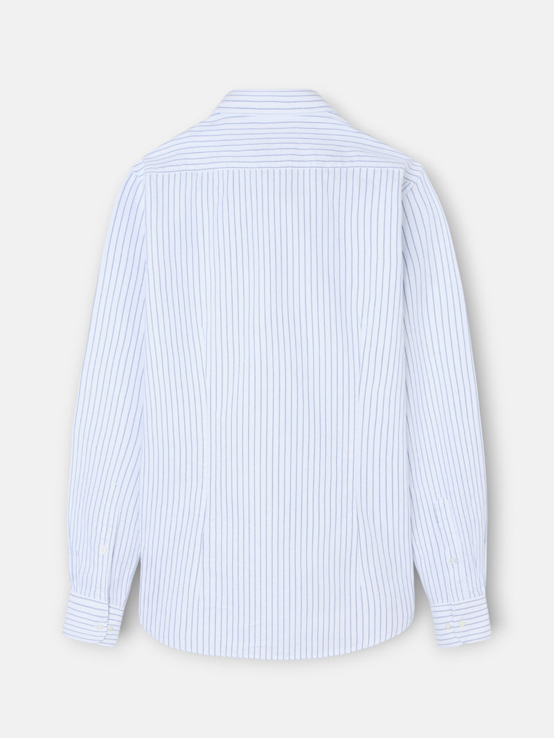 White Oxford sport shirt with fine navy stripe