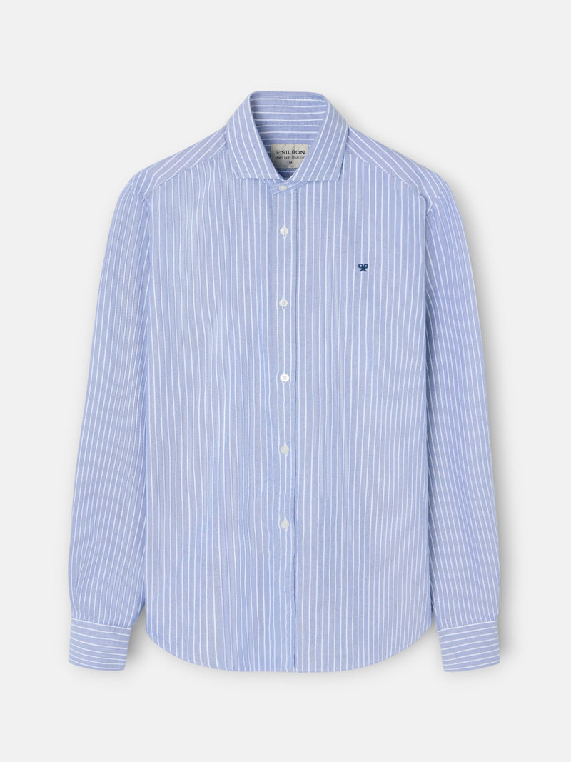 Chemise sport oxford bleu marine à fines rayures blanches