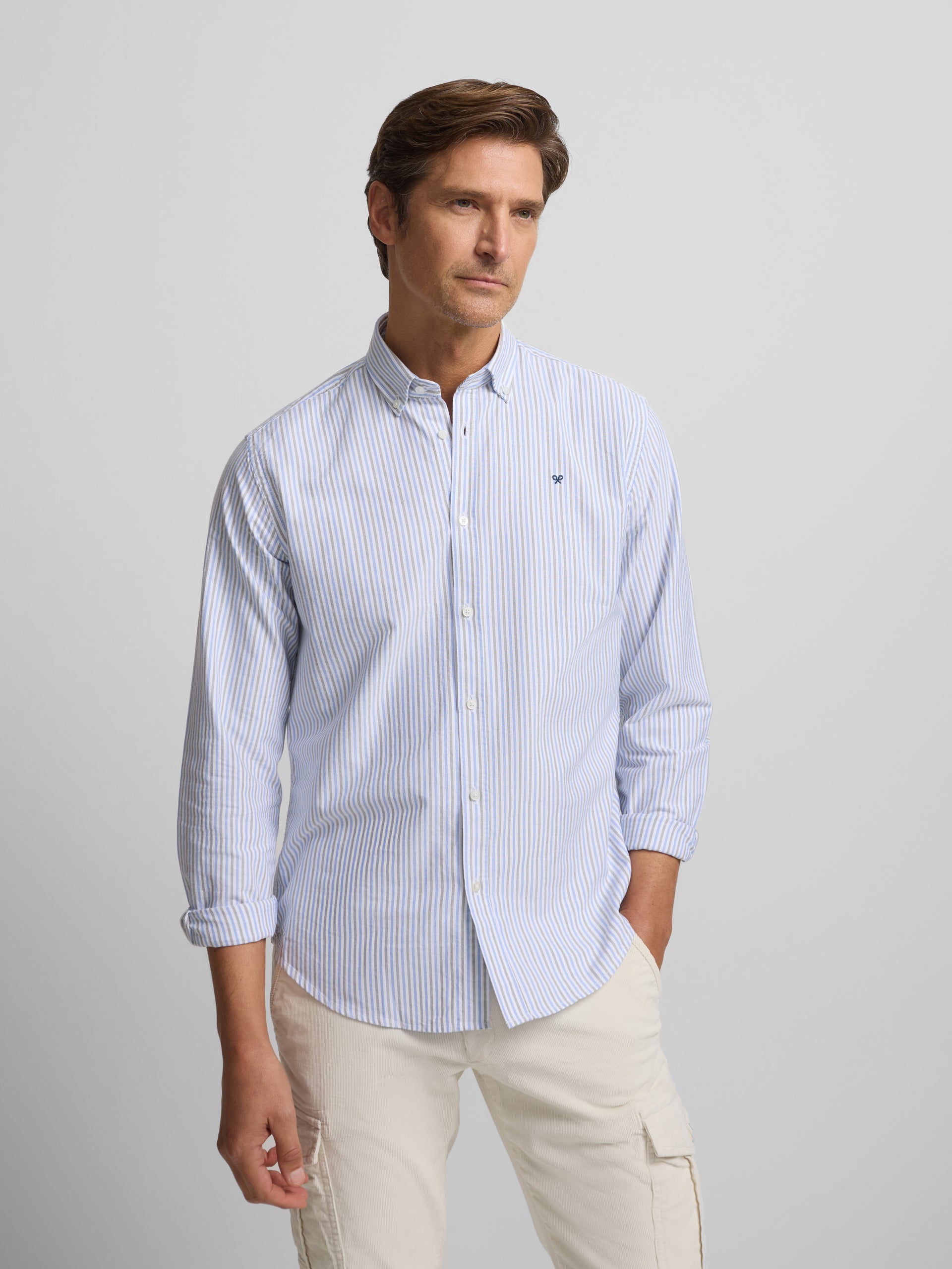 Chemise de sport Oxford à rayures bleu-vert