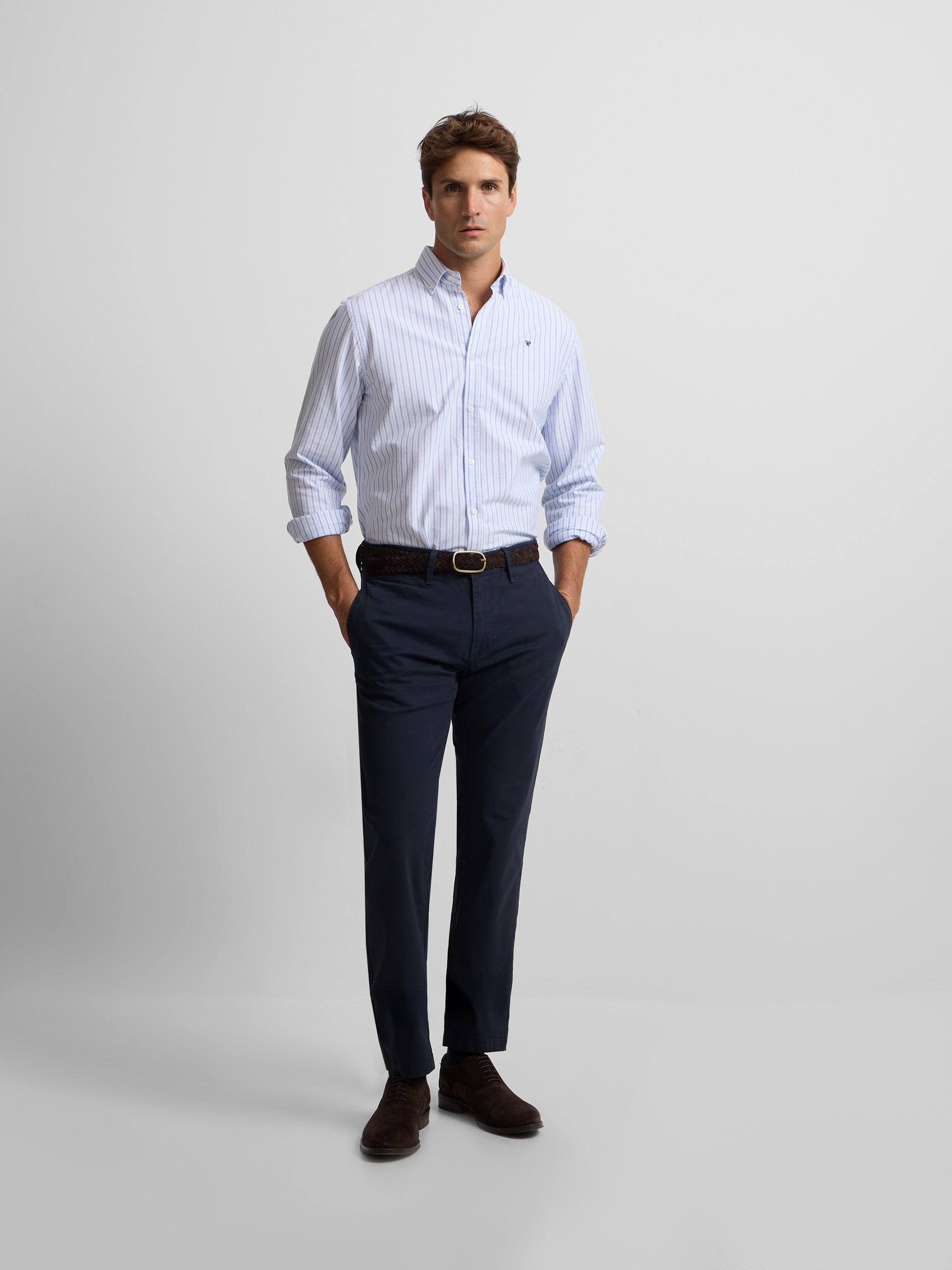 Camisa sport oxford rayas azul navy