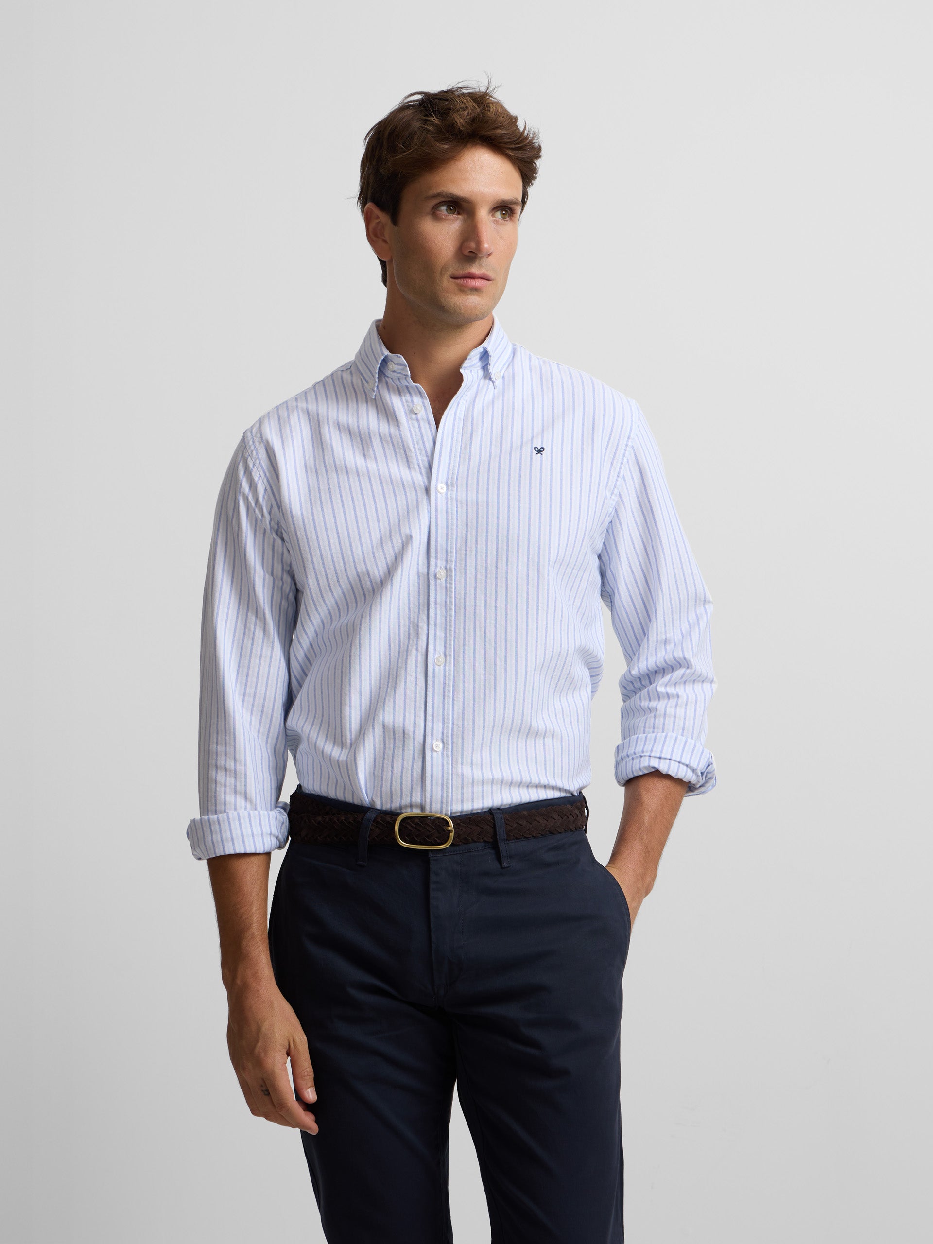 Camisa sport oxford rayas azul navy