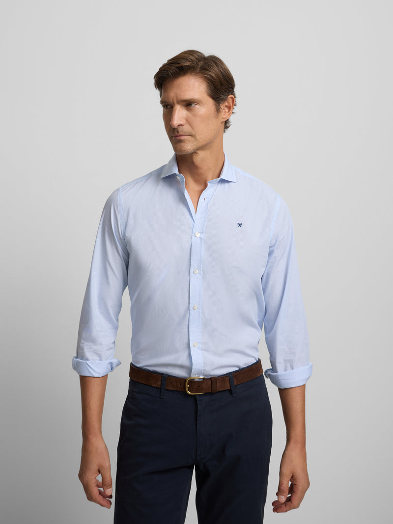 Camisa sport clássica risca azul-claro