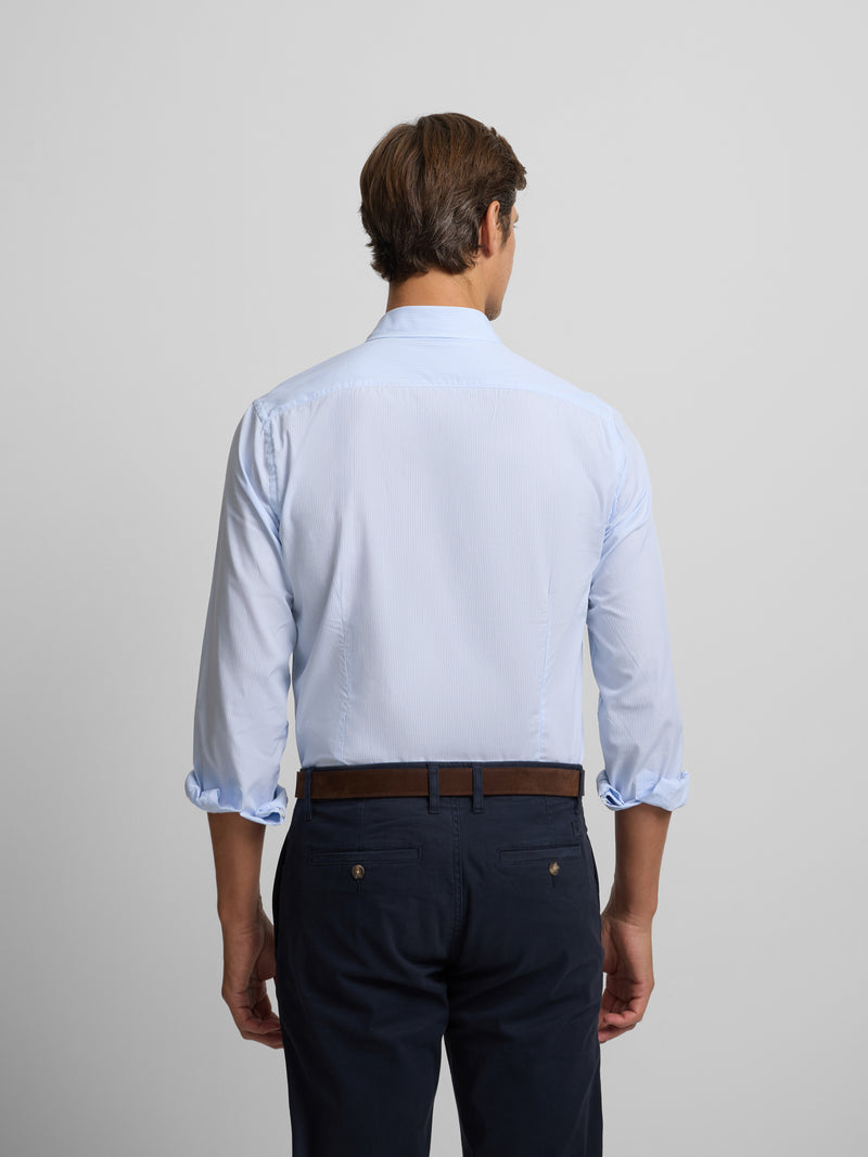Camisa sport clássica risca azul-claro