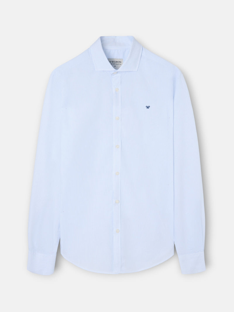 Camisa sport clássica mini xadrez azul-claro