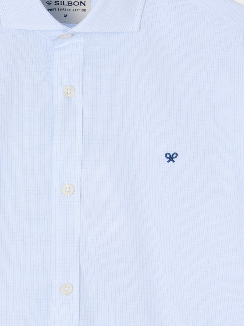 Camisa sport clássica mini xadrez azul-claro