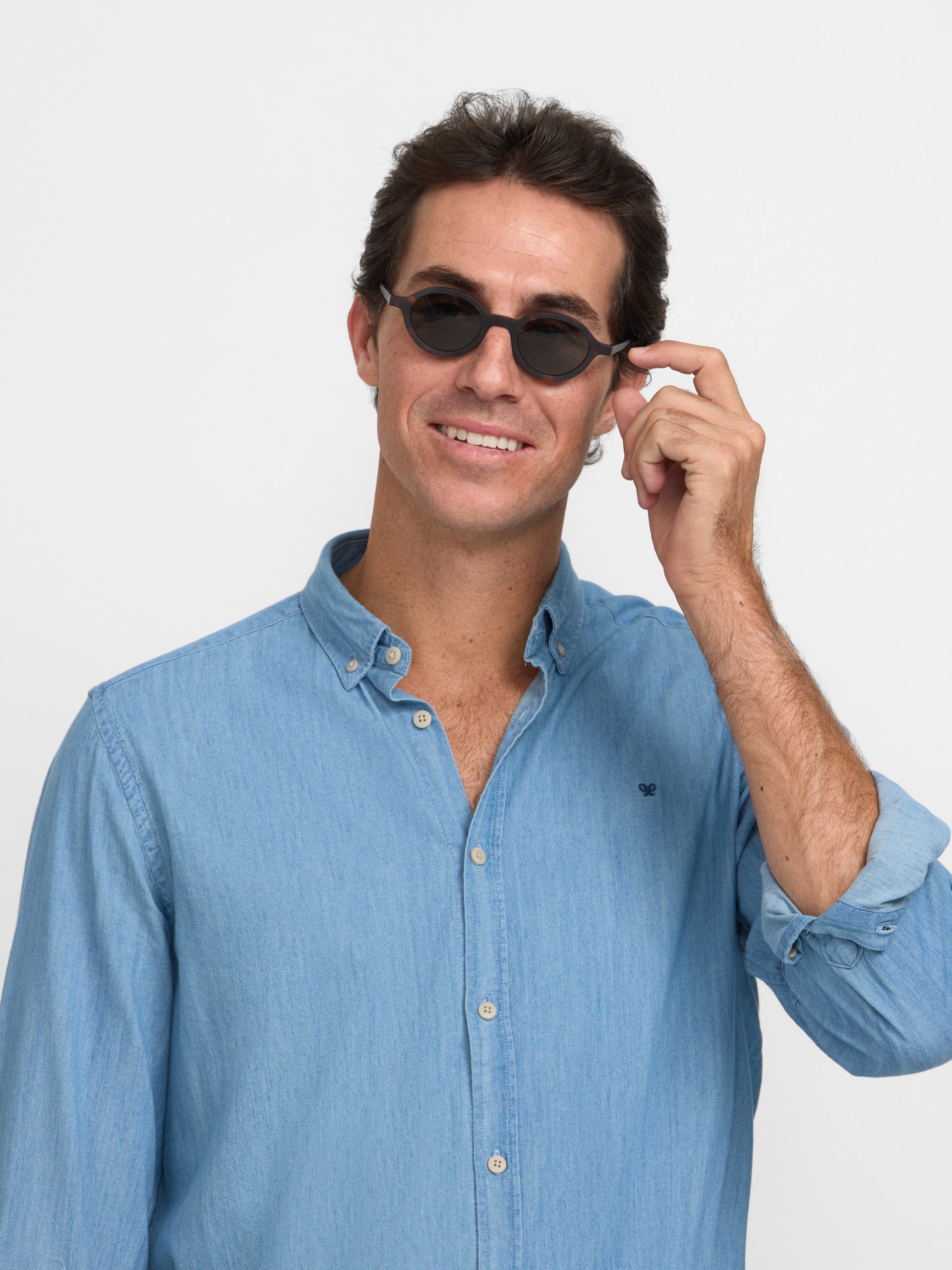 Camisa desportiva de ganga regular fit azul claro