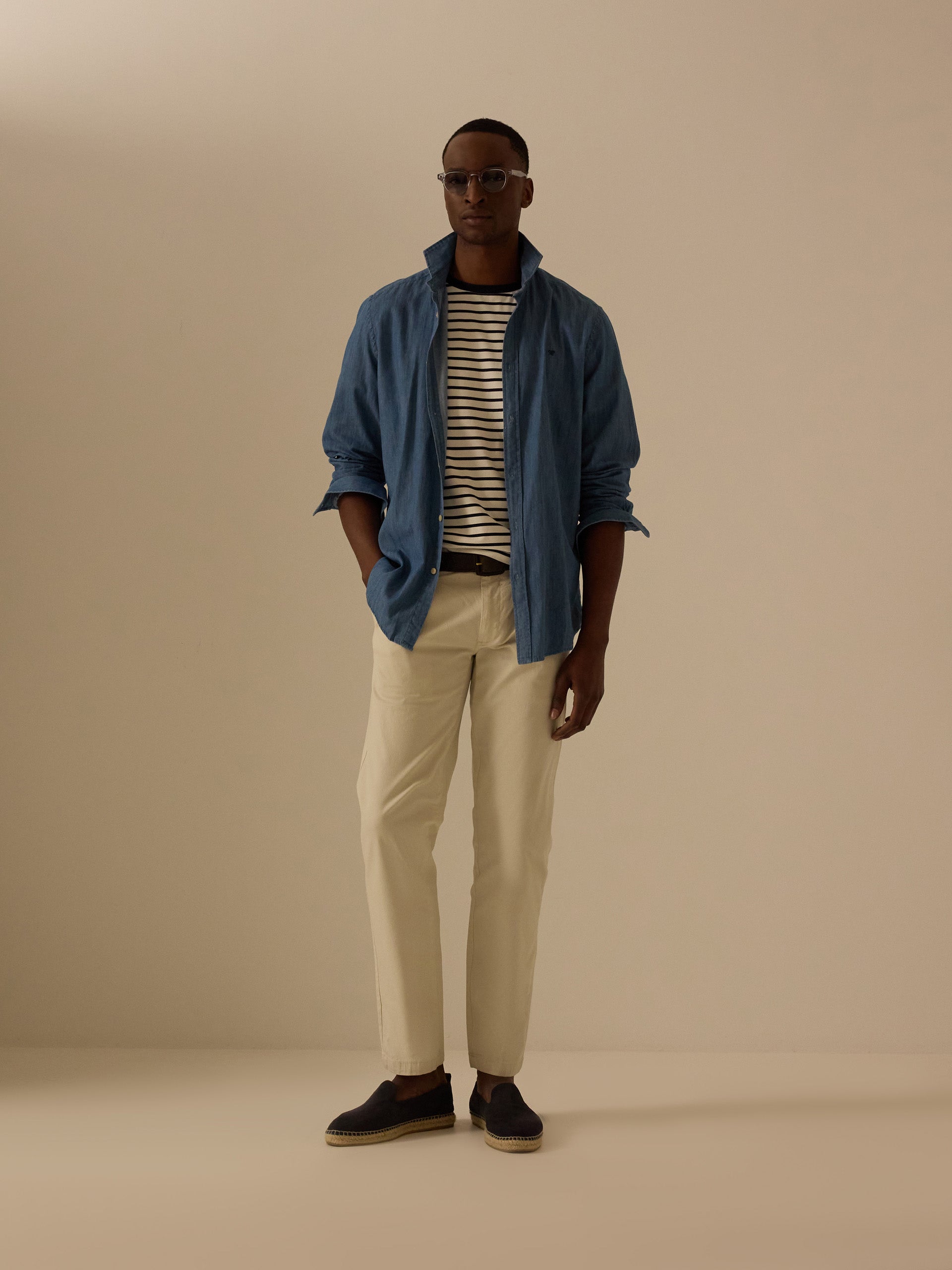 Camisa sport denim azul marinho