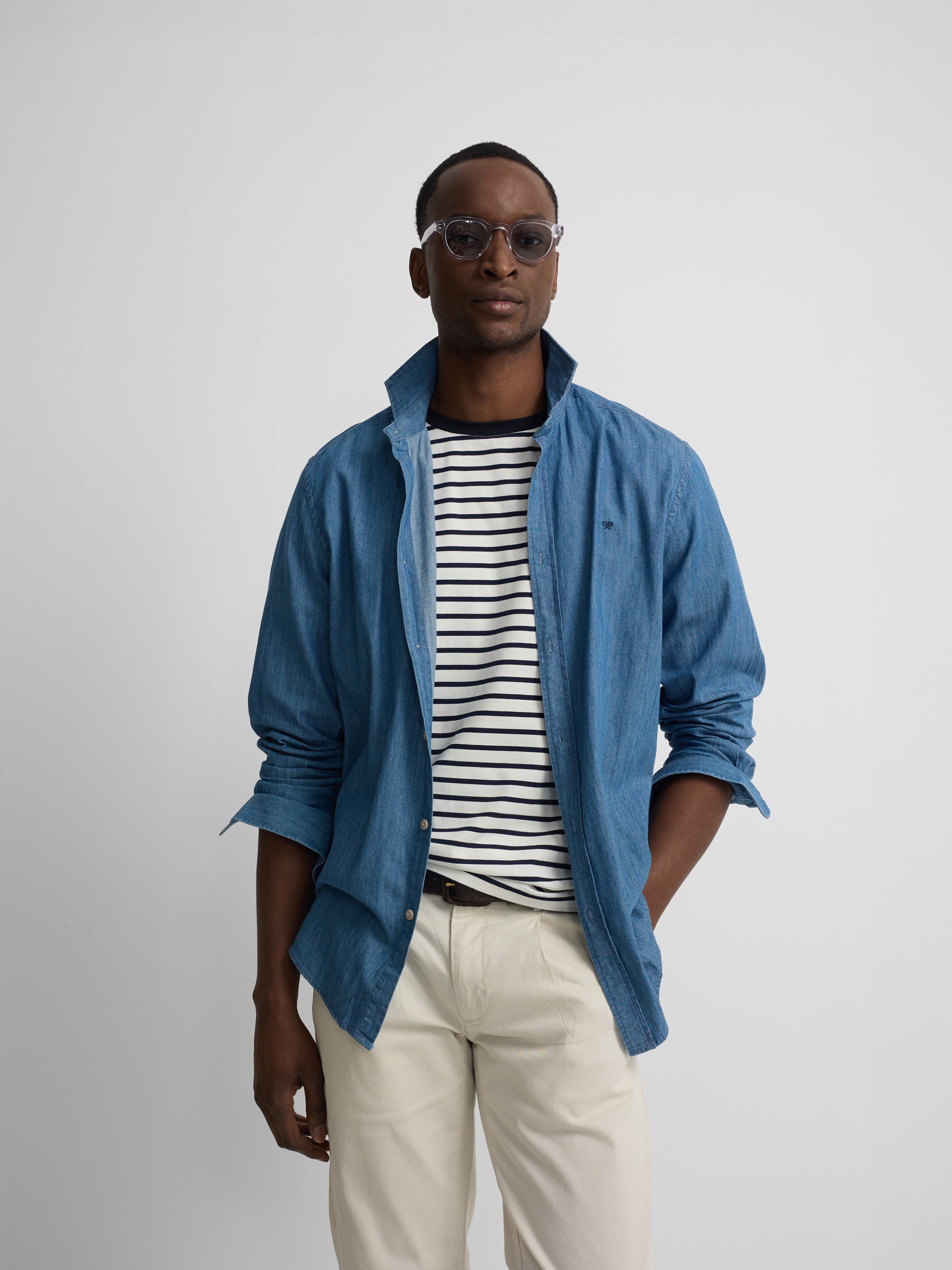 Camisa sport denim azul marinho