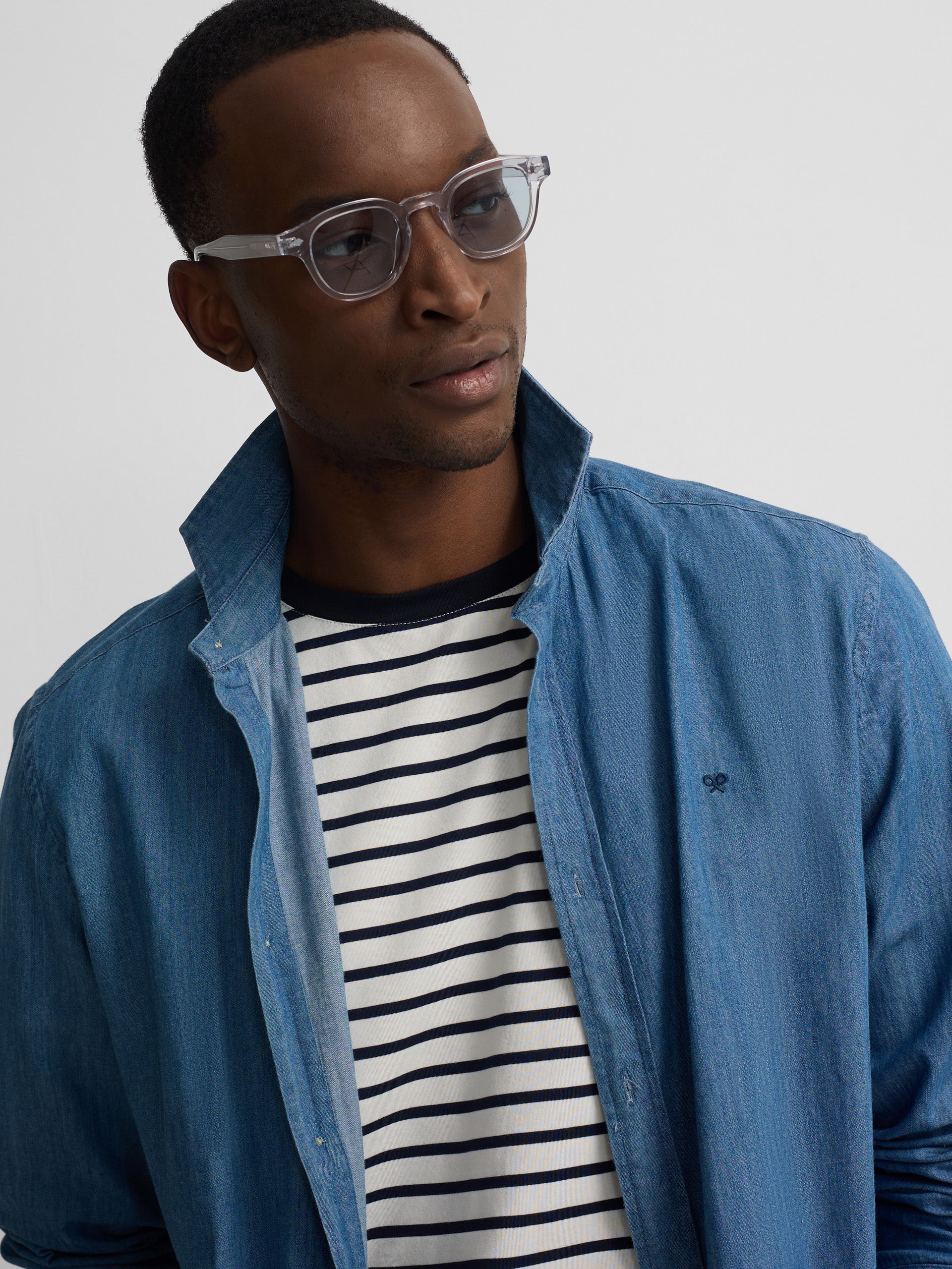 Camisa sport denim azul marinho