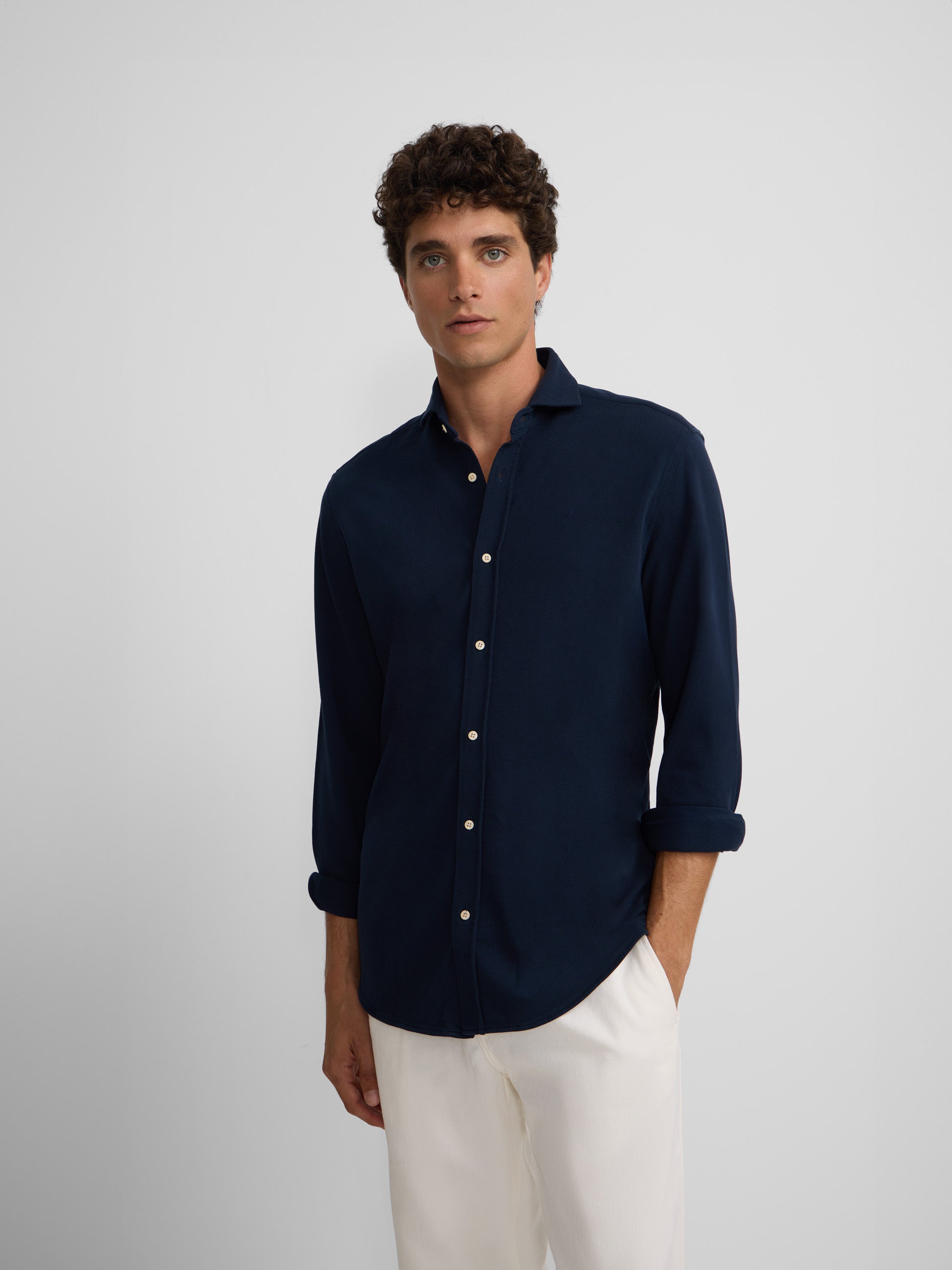 Navy micropique comfort sport shirt