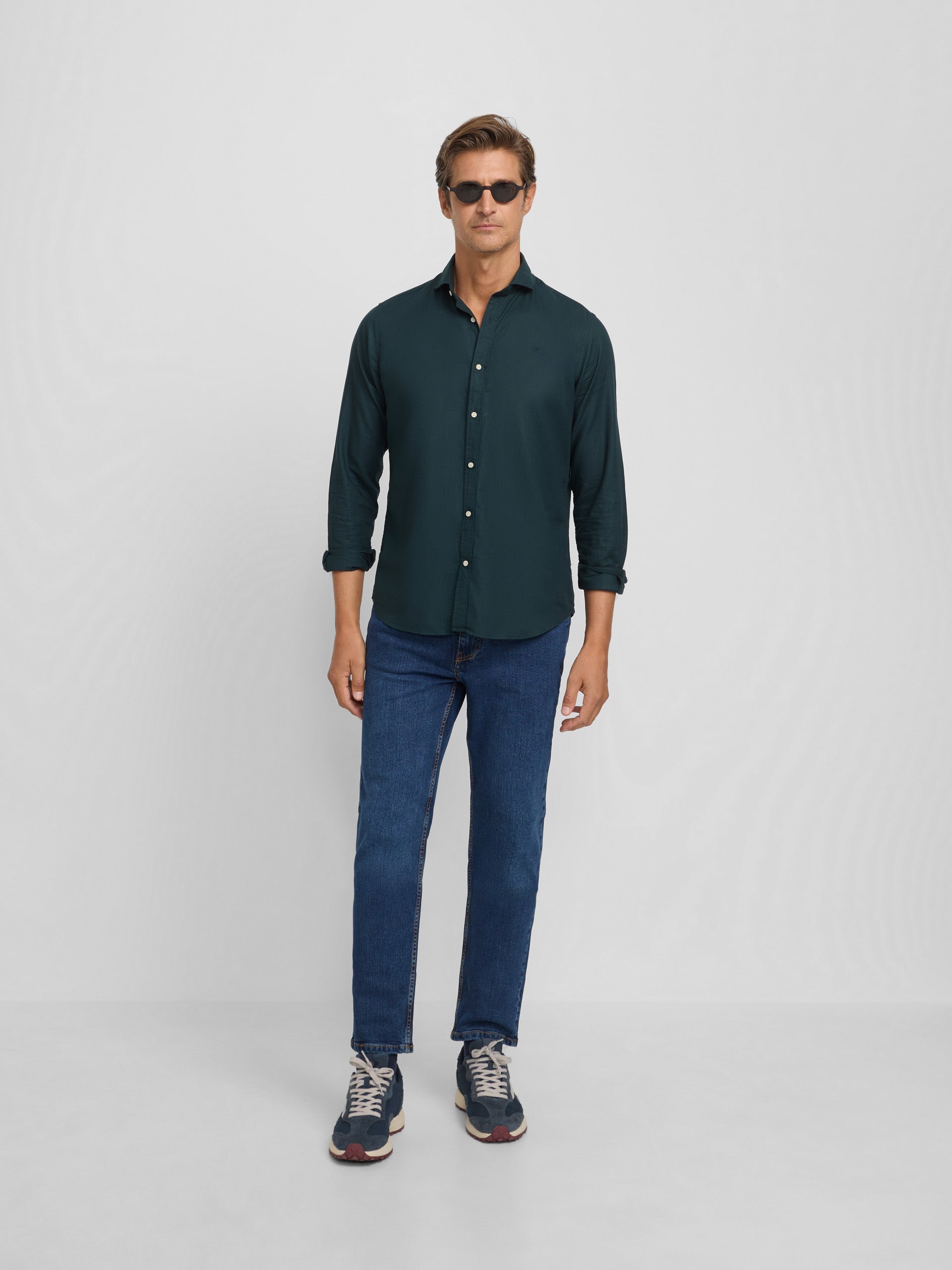 Camisa sport estrutura espinha verde escuro